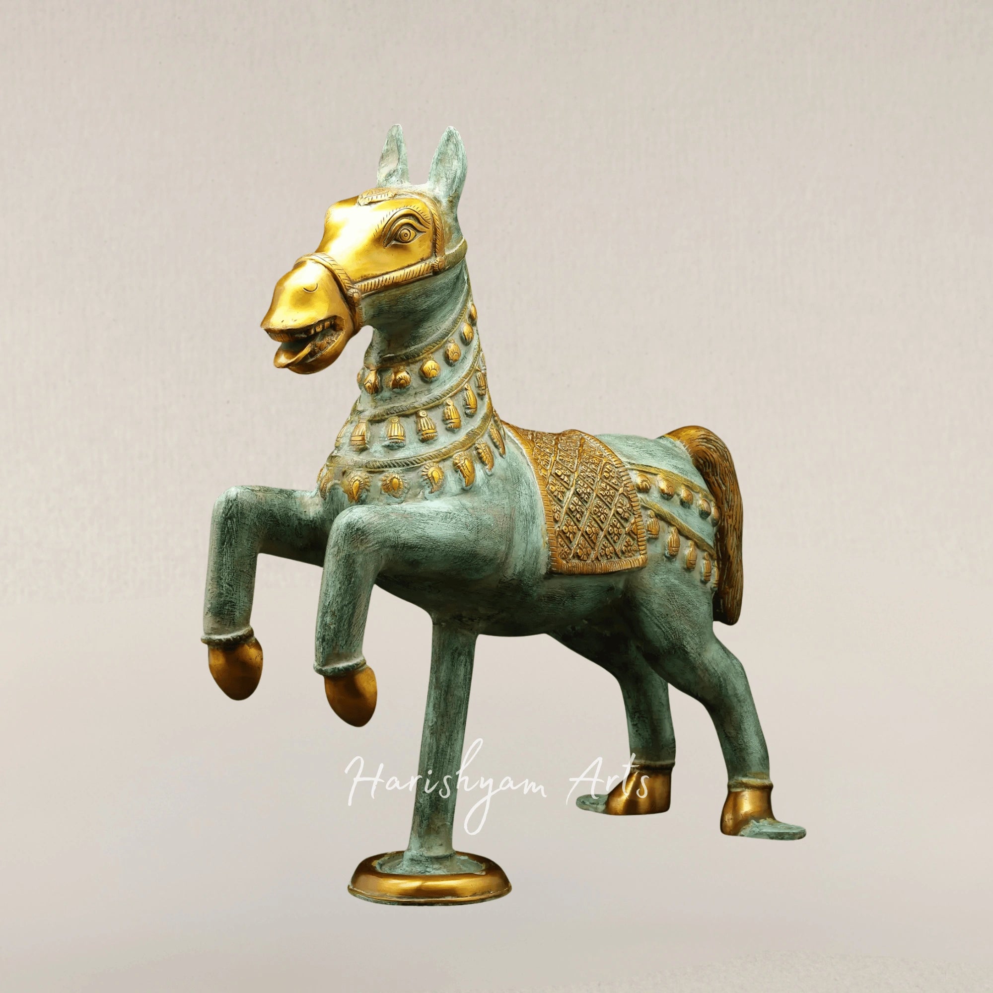 17" Twin Unicorn Brass Statues Enchanted Decorative Set