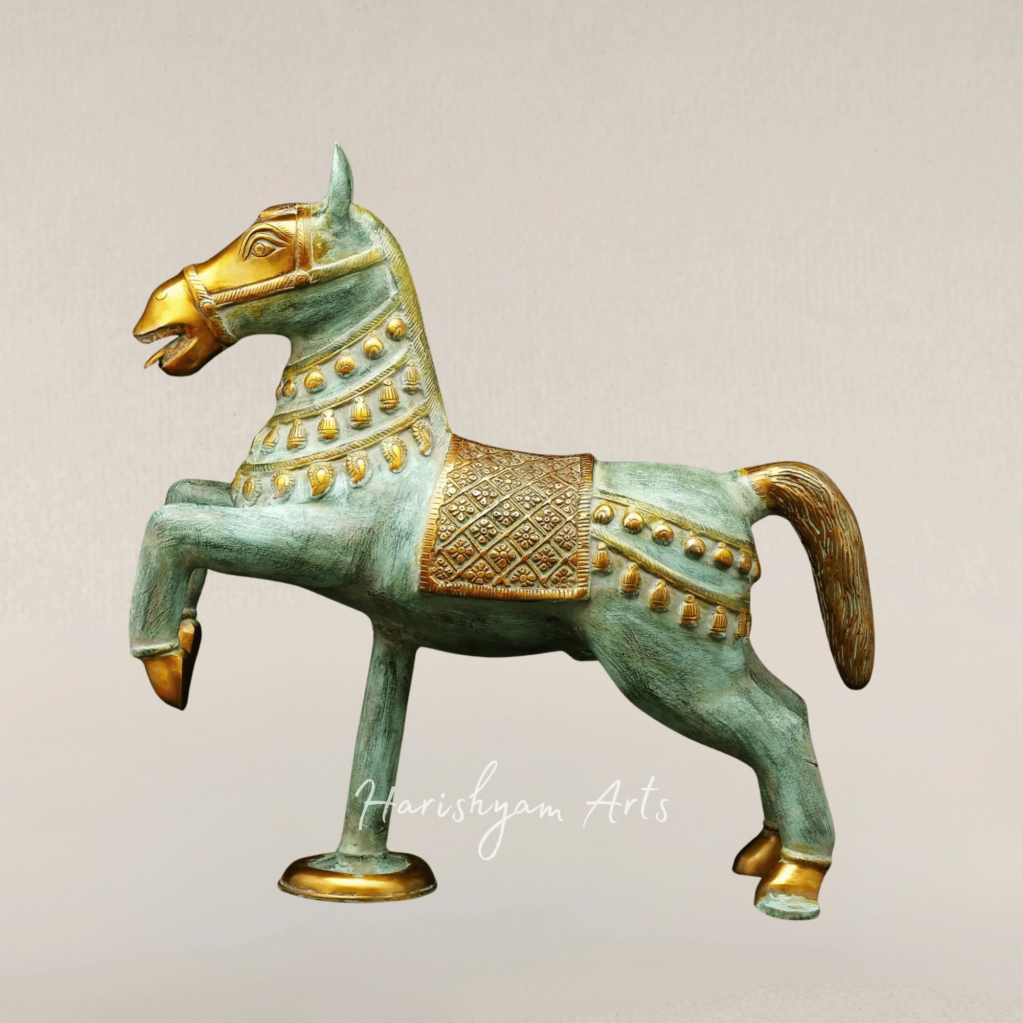 17" Twin Unicorn Brass Statues Enchanted Decorative Set