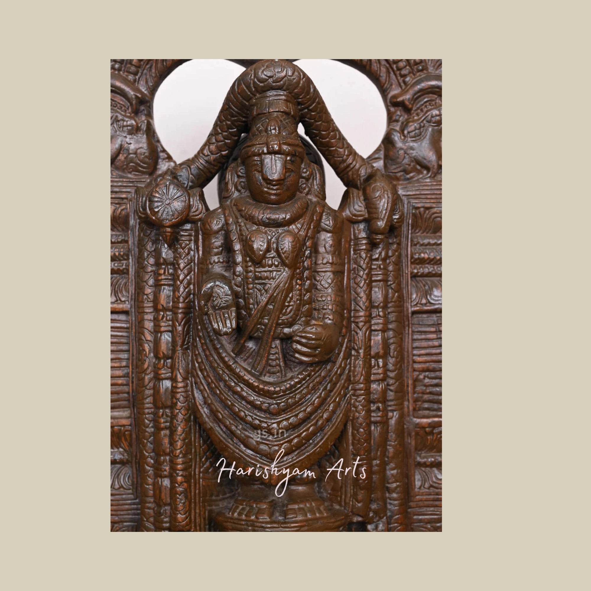 17" Handmade Wooden Tirupati Balaji Sculpture