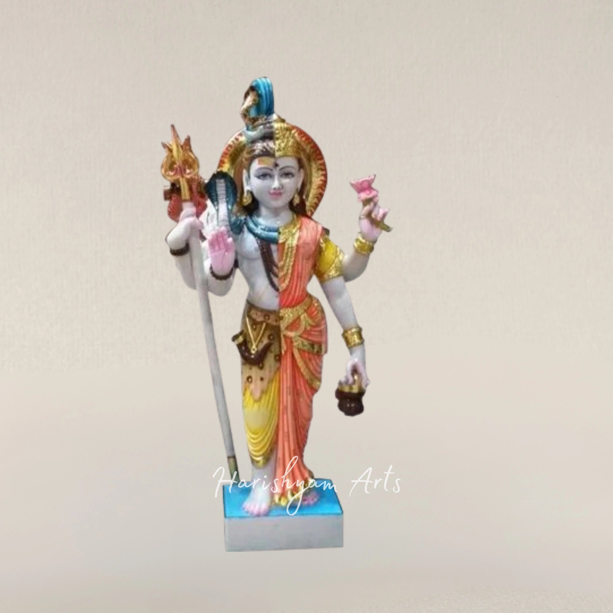 18" Ardhanarishwar White Marble Idol of Shiva and Parvati for Home Mandir