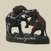 18" Battle-Ready Elephants in Rich Walnut Wood Hand-Carved Figurines
