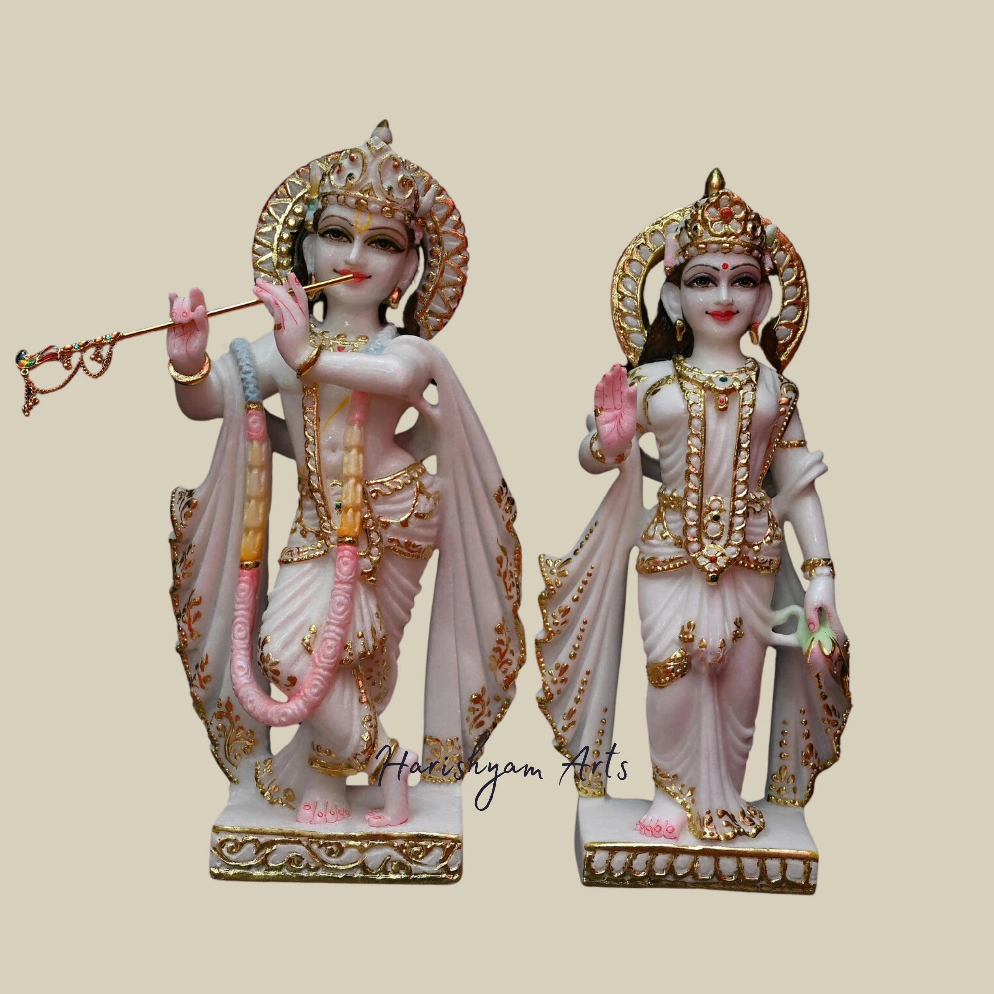 18" Beautifully Sculpted Radha Krishna Idol in Premium Marble