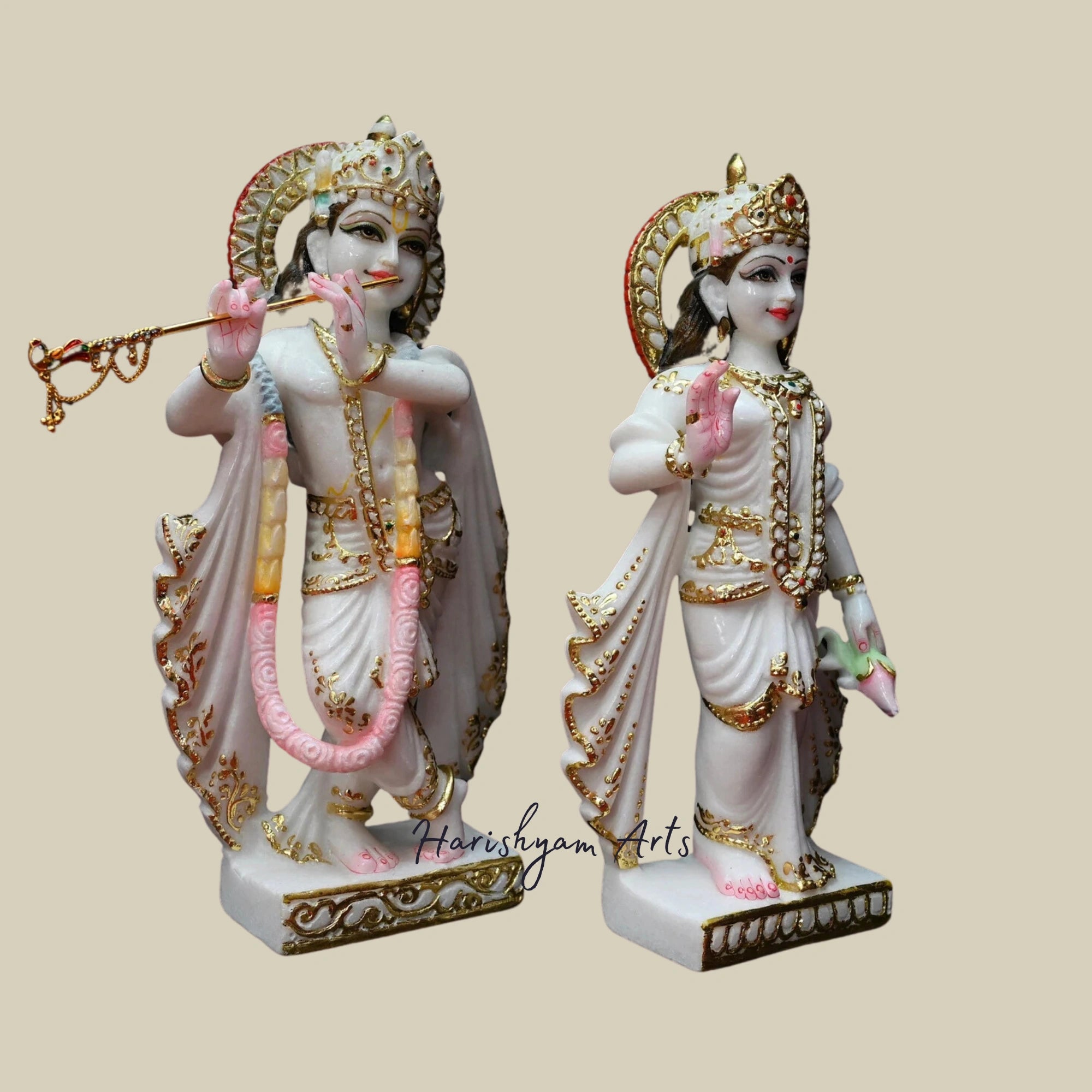 18" Beautifully Sculpted Radha Krishna Idol in Premium Marble