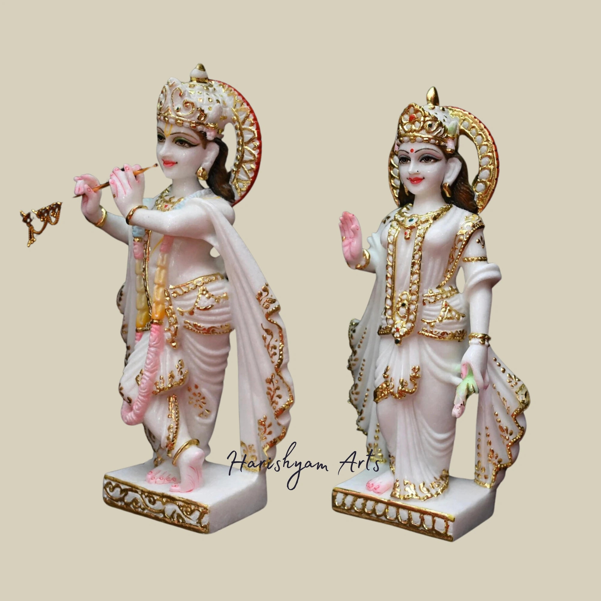 18" Beautifully Sculpted Radha Krishna Idol in Premium Marble