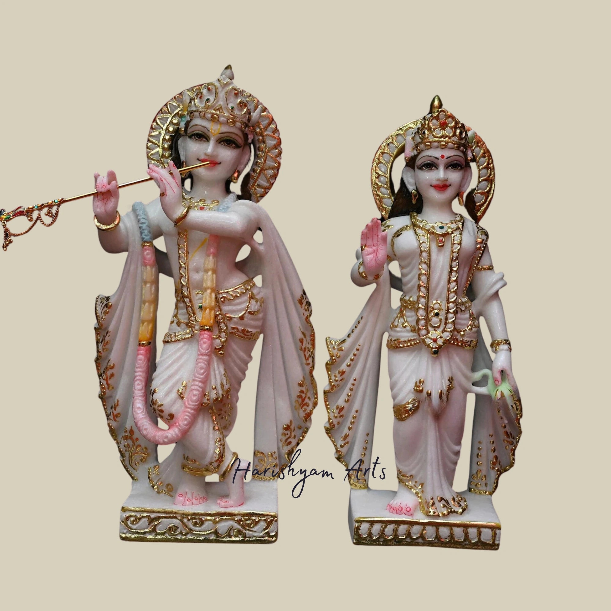 18" Beautifully Sculpted Radha Krishna Idol in Premium Marble