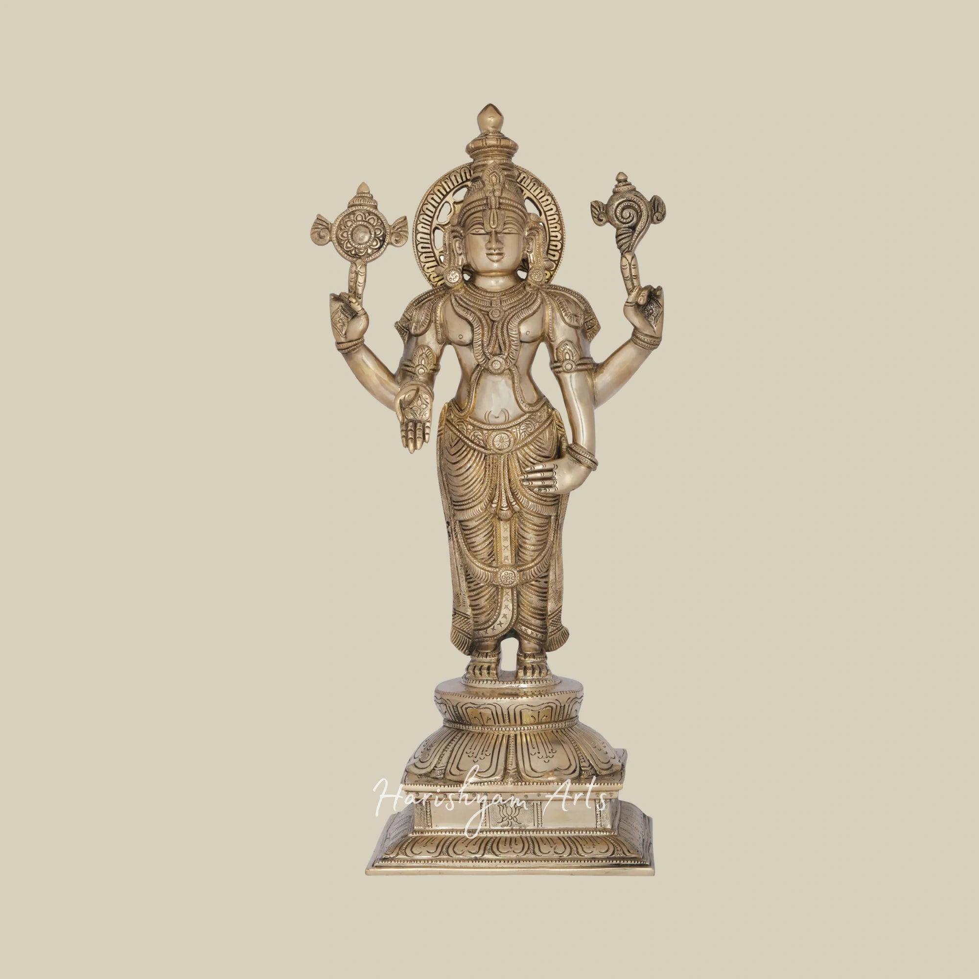 18" Brass Lord Vishnu as Balaji from Tirupati in a Premium Finish for Spiritual Spaces