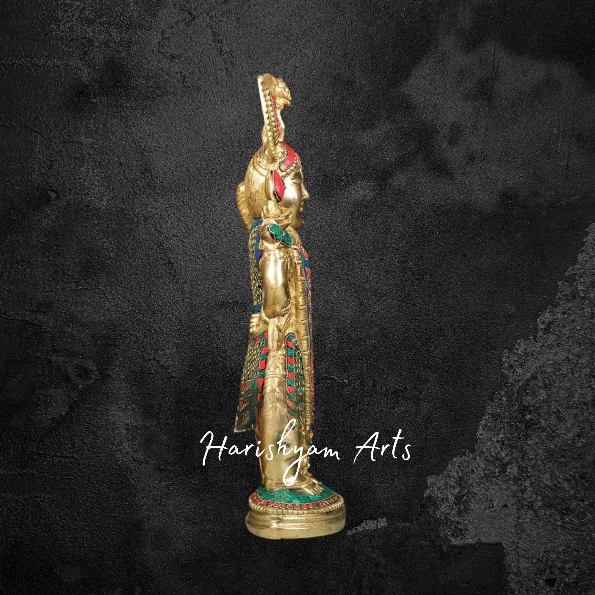 18" Decorative Stone-Studded Brass Shreenath Ji Idol for Home and Office