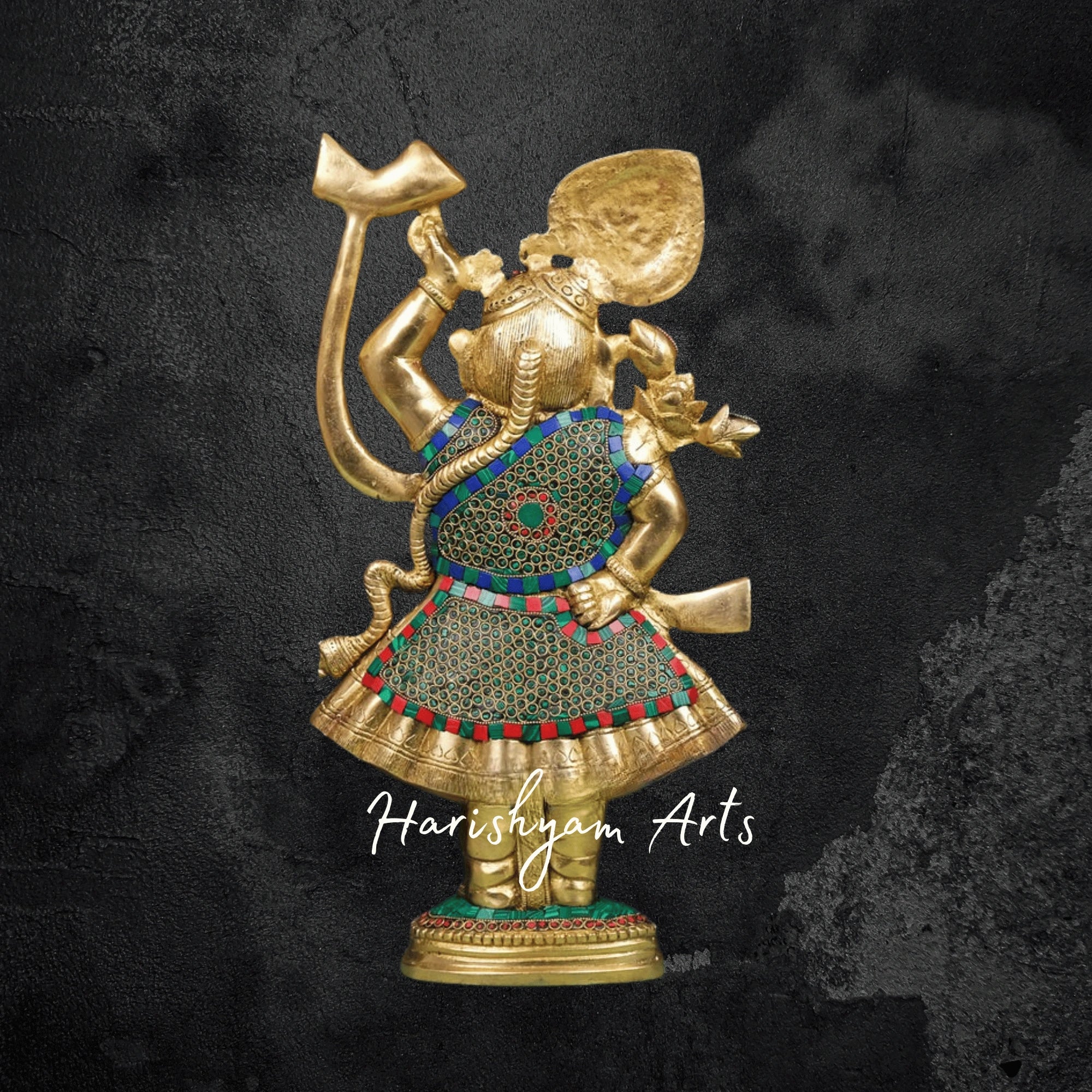 18" Decorative Stone-Studded Brass Shreenath Ji Idol for Home and Office