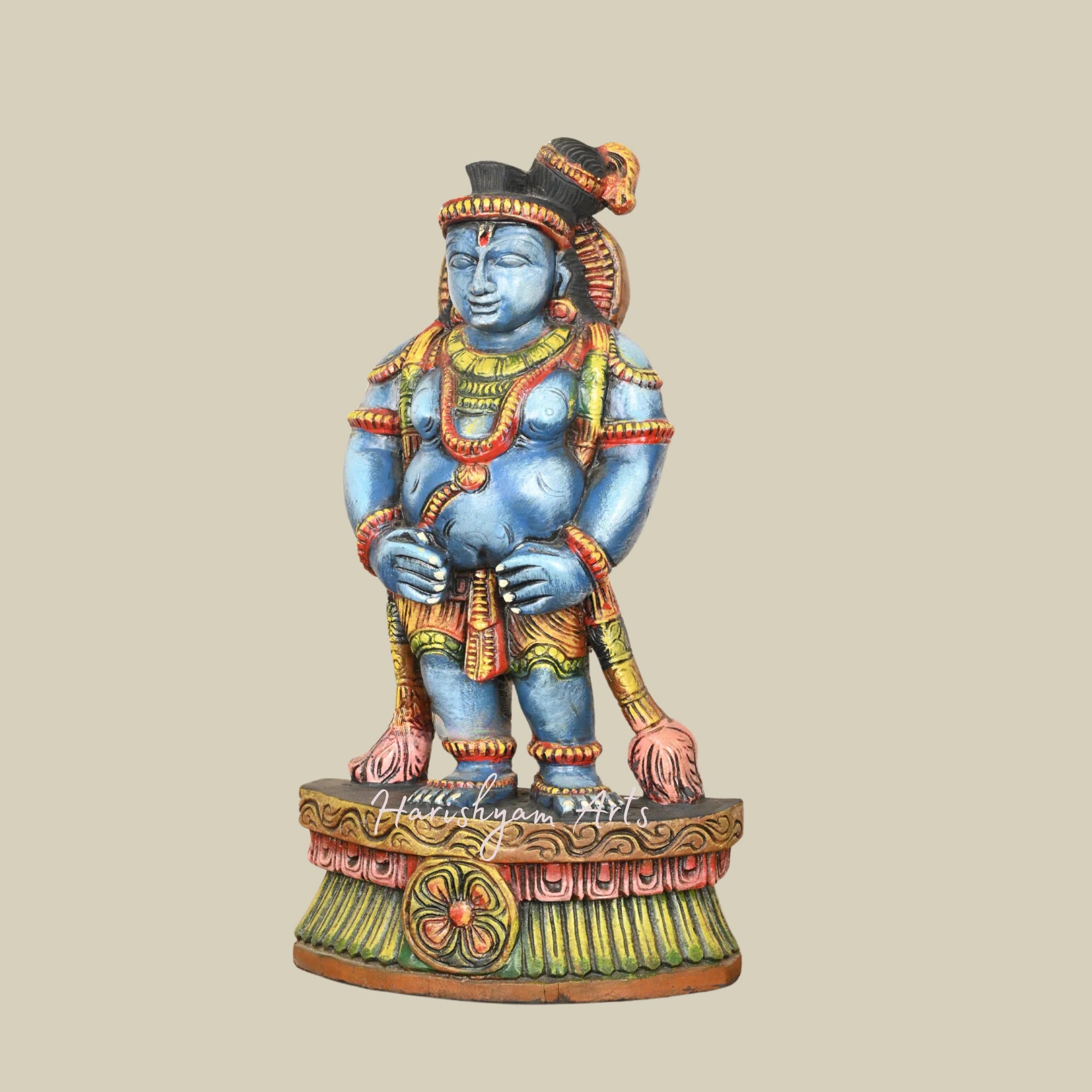 18" Decorative Wooden Krishna Sculptures, Eighth Avatar of Mahavishnu1