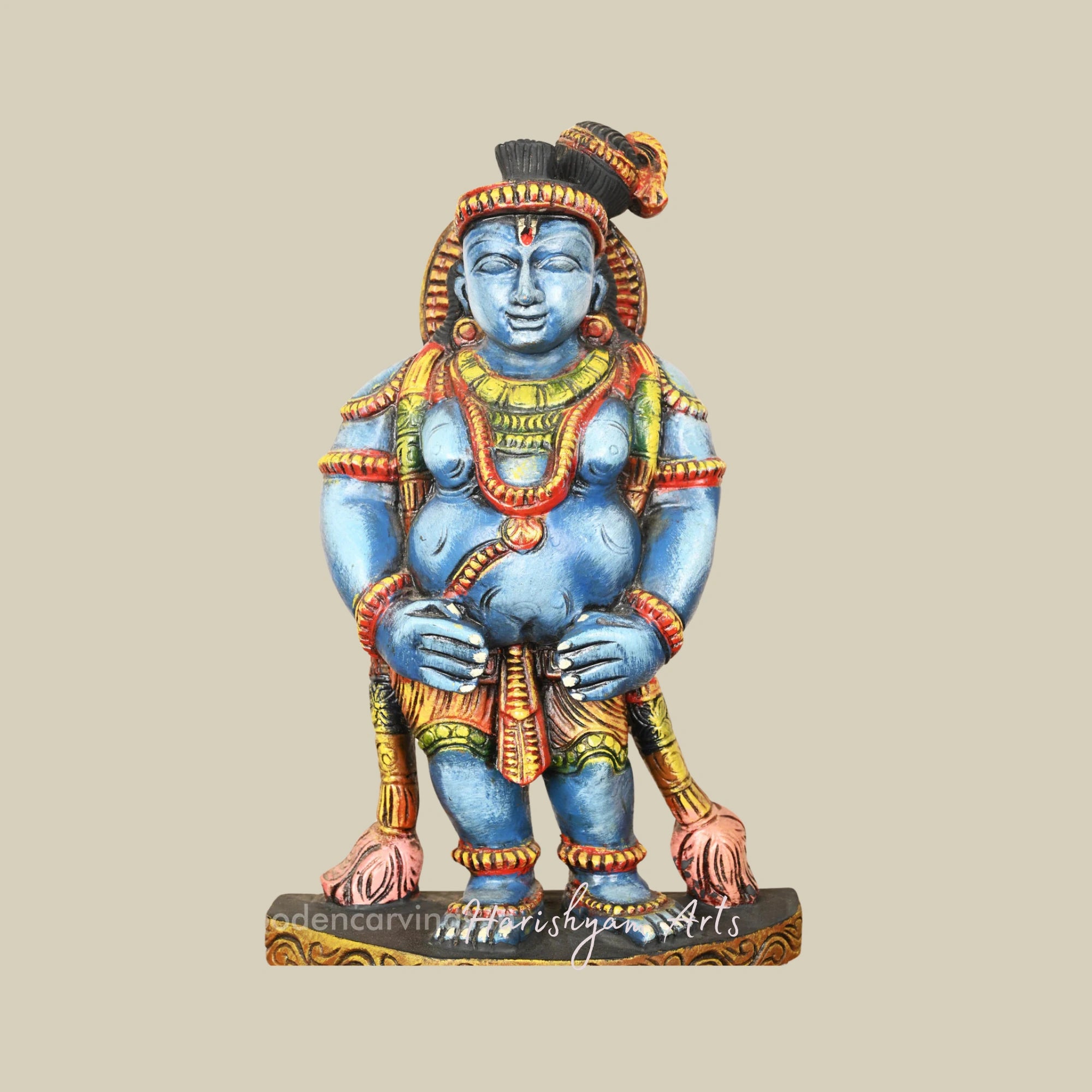 18" Decorative Wooden Krishna Sculptures, Eighth Avatar of Mahavishnu3