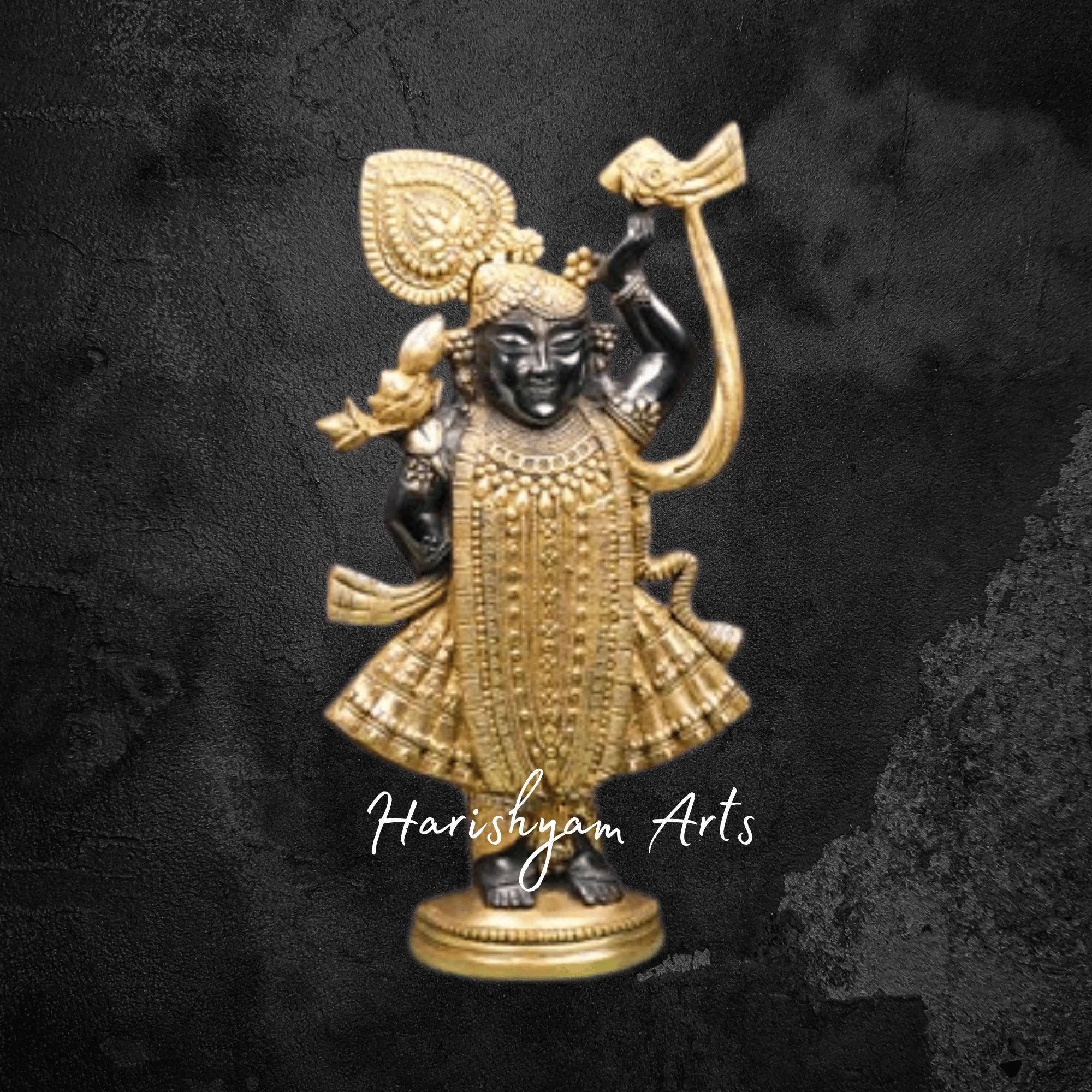 18" Divine Brass Murti of Shreenath Ji with Smooth Golden Texture