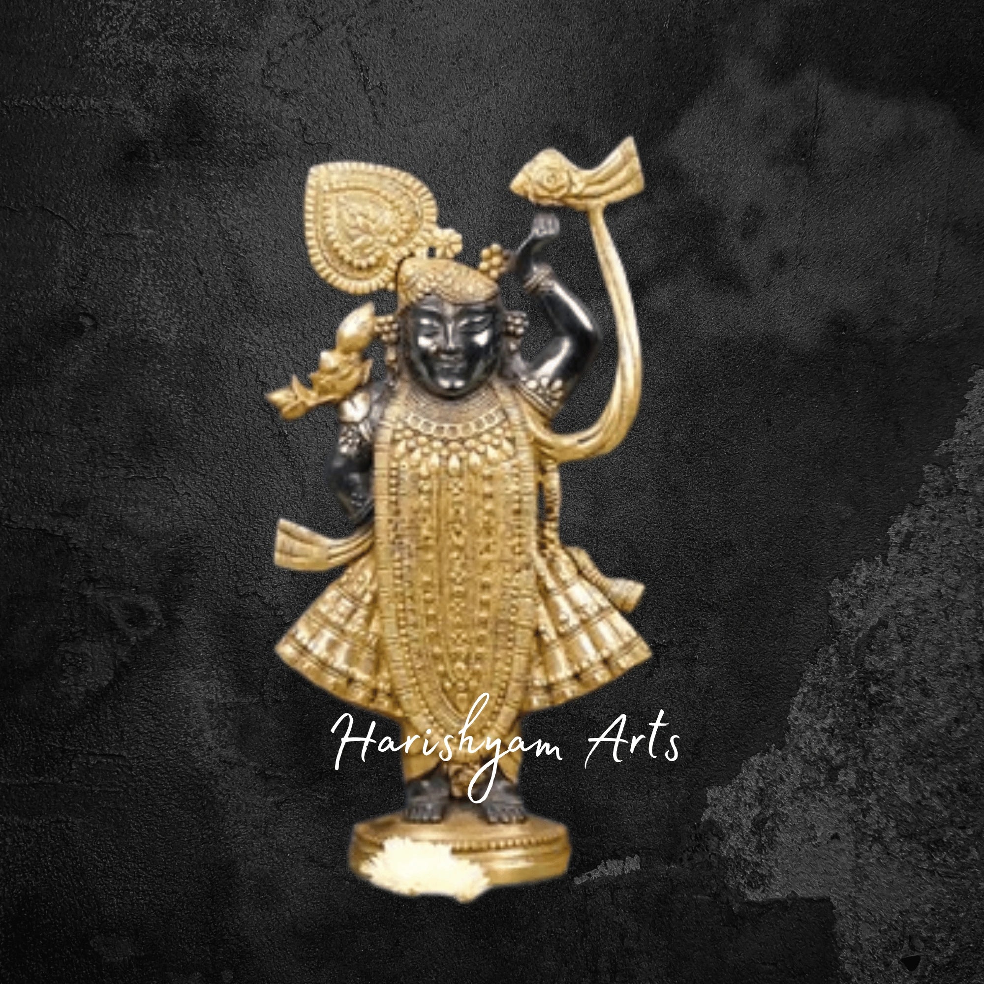 18" Divine Brass Murti of Shreenath Ji with Smooth Golden Texture