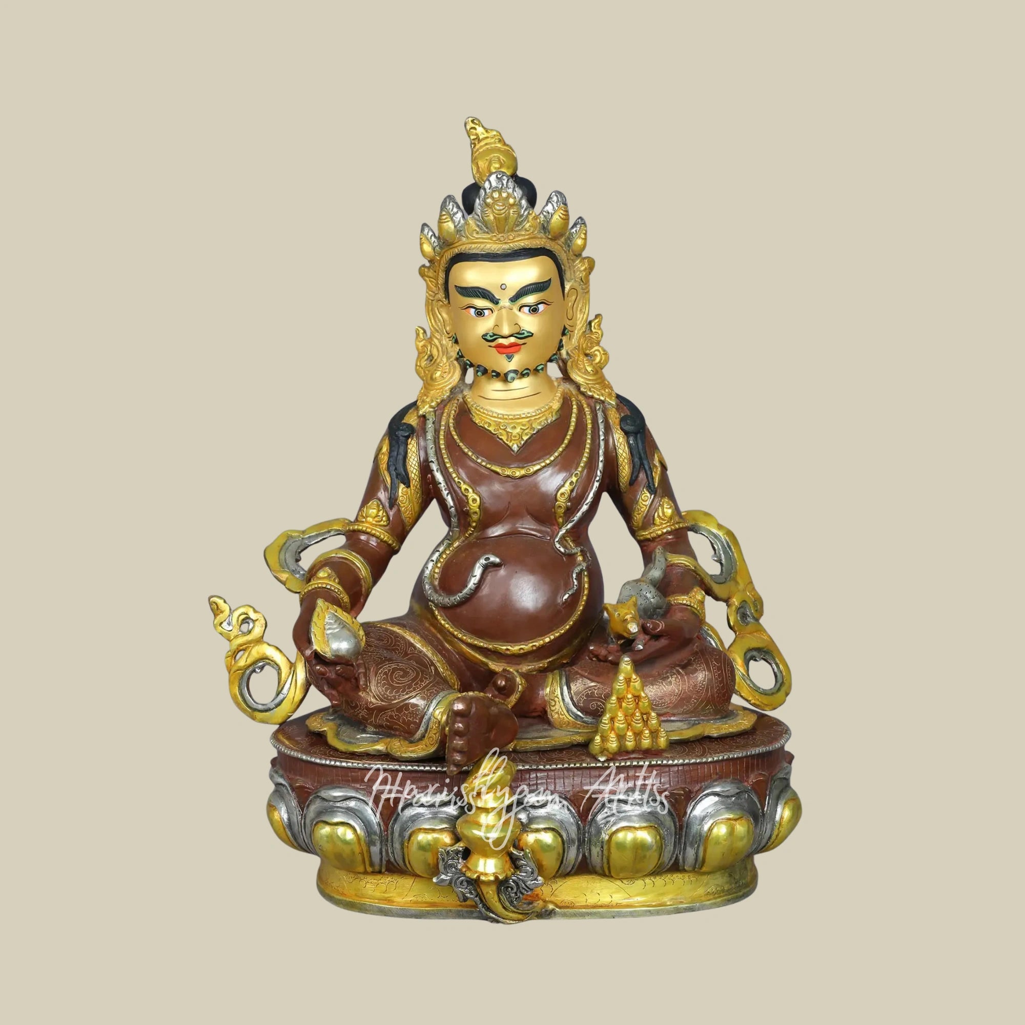 18" Divine Lord Kubera Copper Sculpture Inspired by Buddhist Art