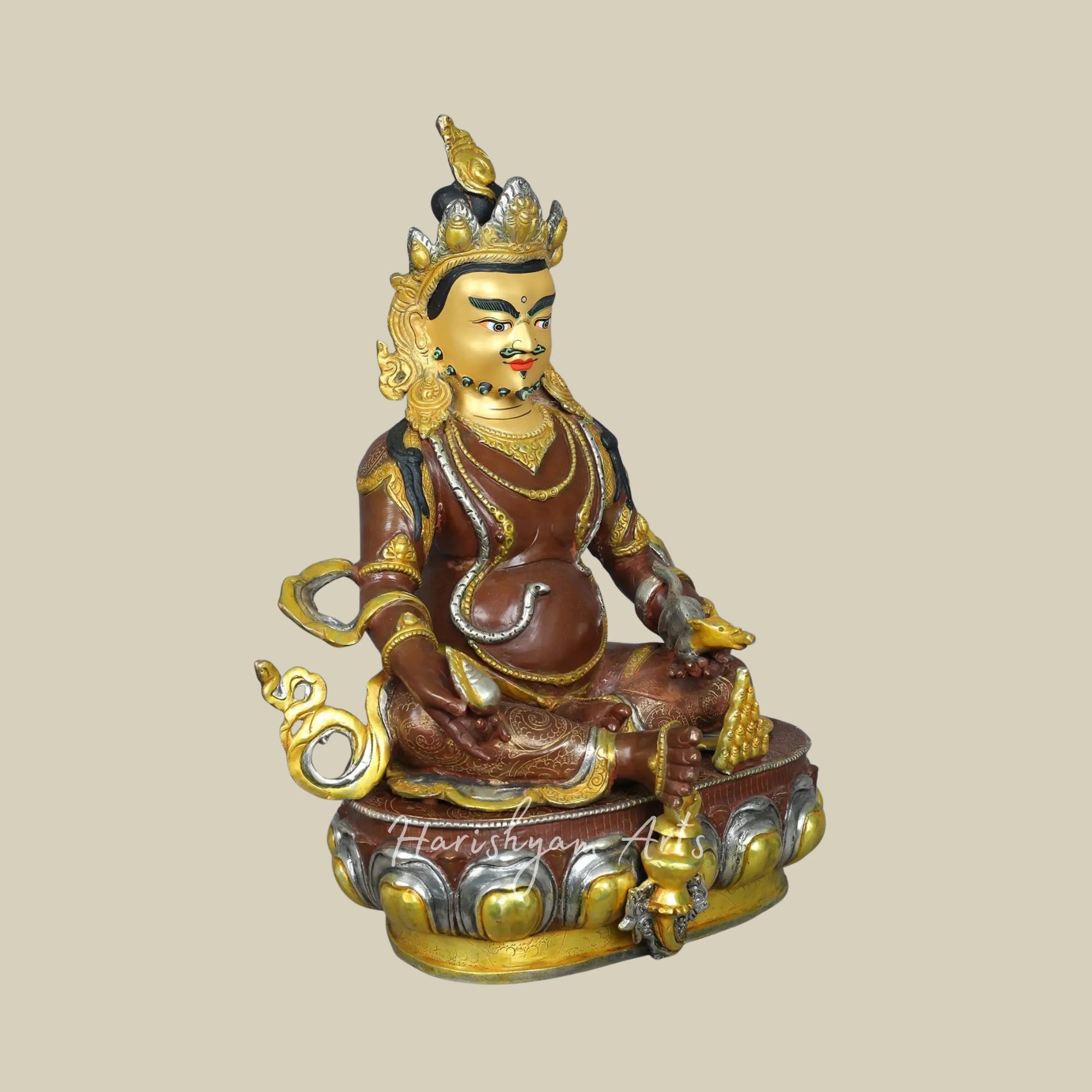 18" Divine Lord Kubera Copper Sculpture Inspired by Buddhist Art