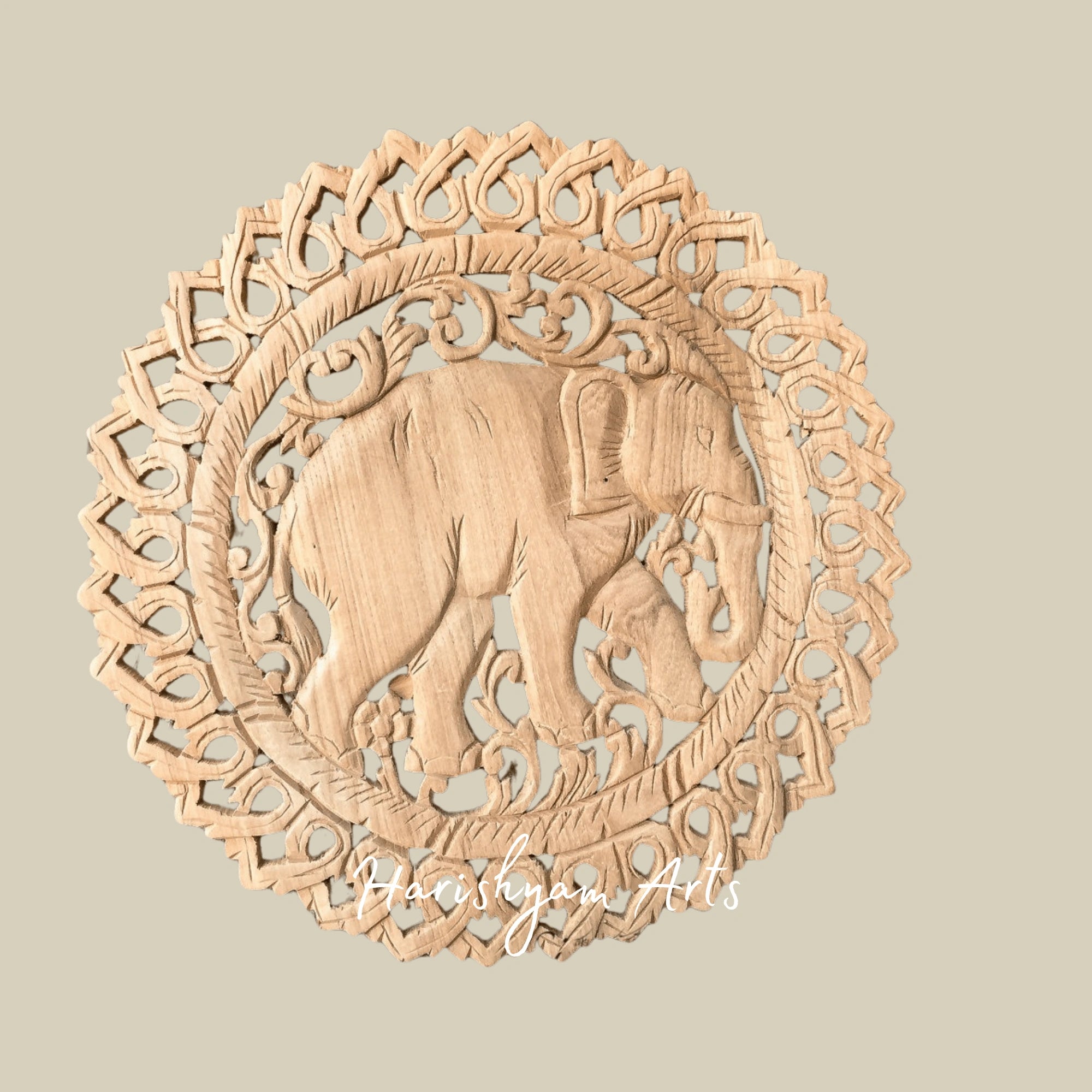 18" Elephant Design Hand Carved Wood Wall Art Paneling