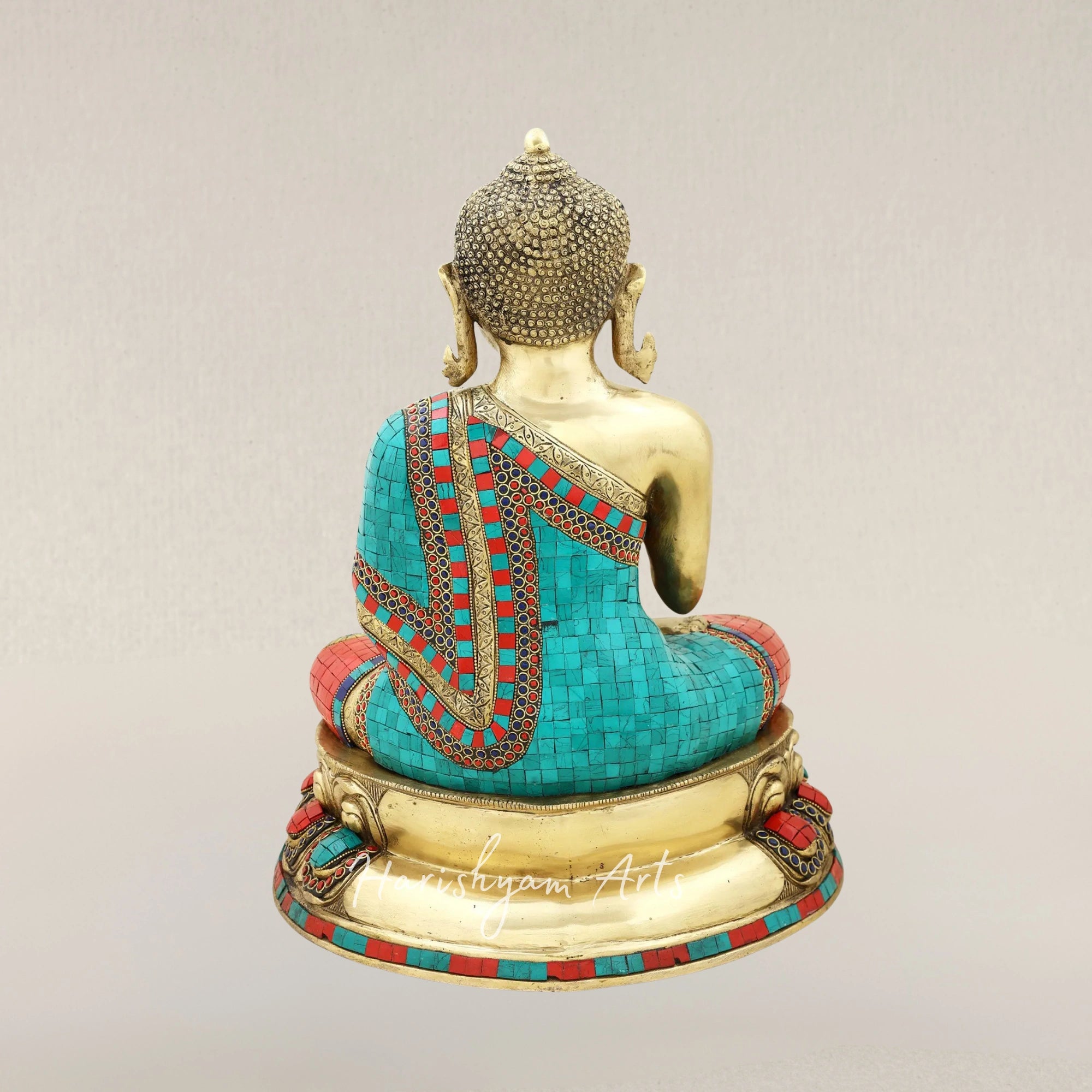 18" Gautam Buddha Preaching Dharma Brass Statue with Traditional Inlay Artwork