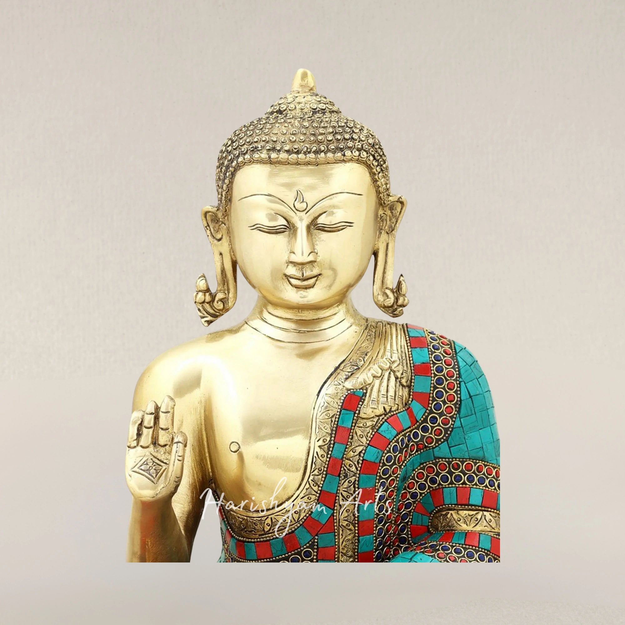 18" Gautam Buddha Preaching Dharma Brass Statue with Traditional Inlay Artwork
