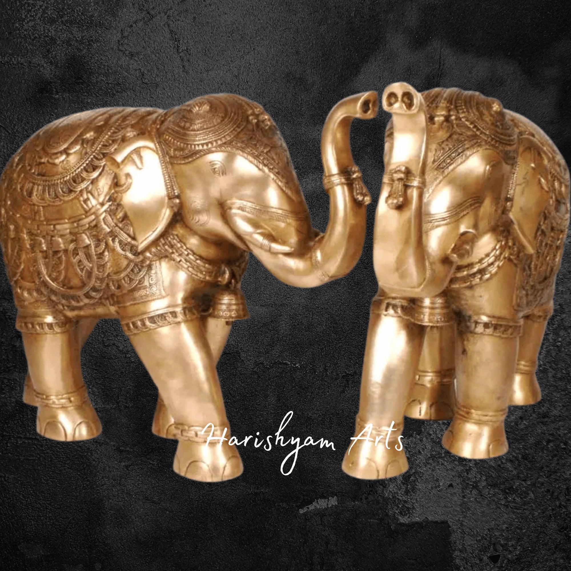 18" Handcrafted Brass Elephant Pair for Home Temple Decor