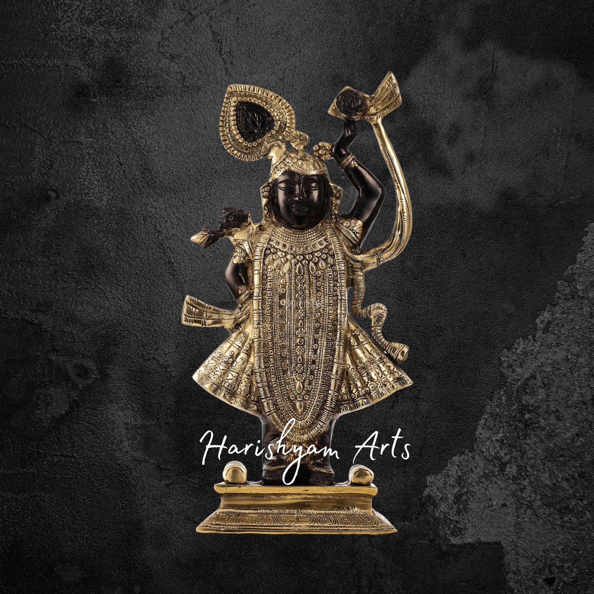 18" Handcrafted Brass Shreenath Ji Idol with Antique Gold Black Finish