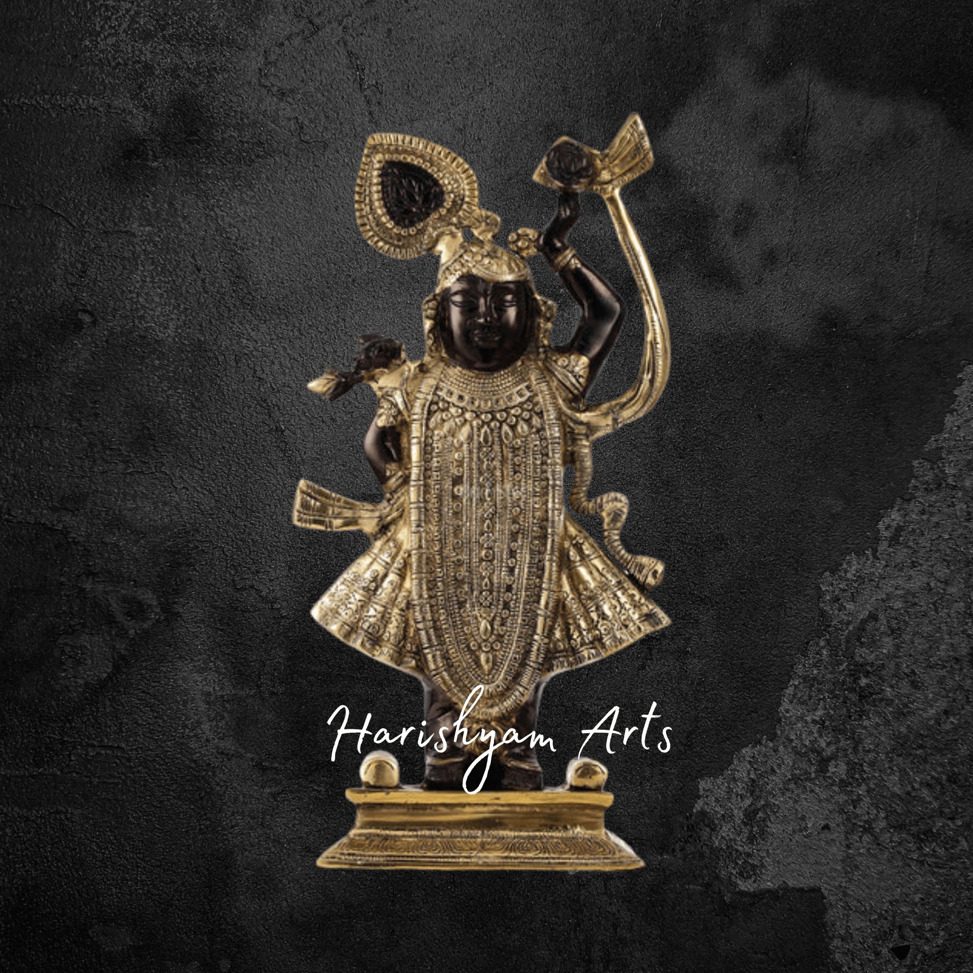 18" Handcrafted Brass Shreenath Ji Idol with Antique Gold Black Finish