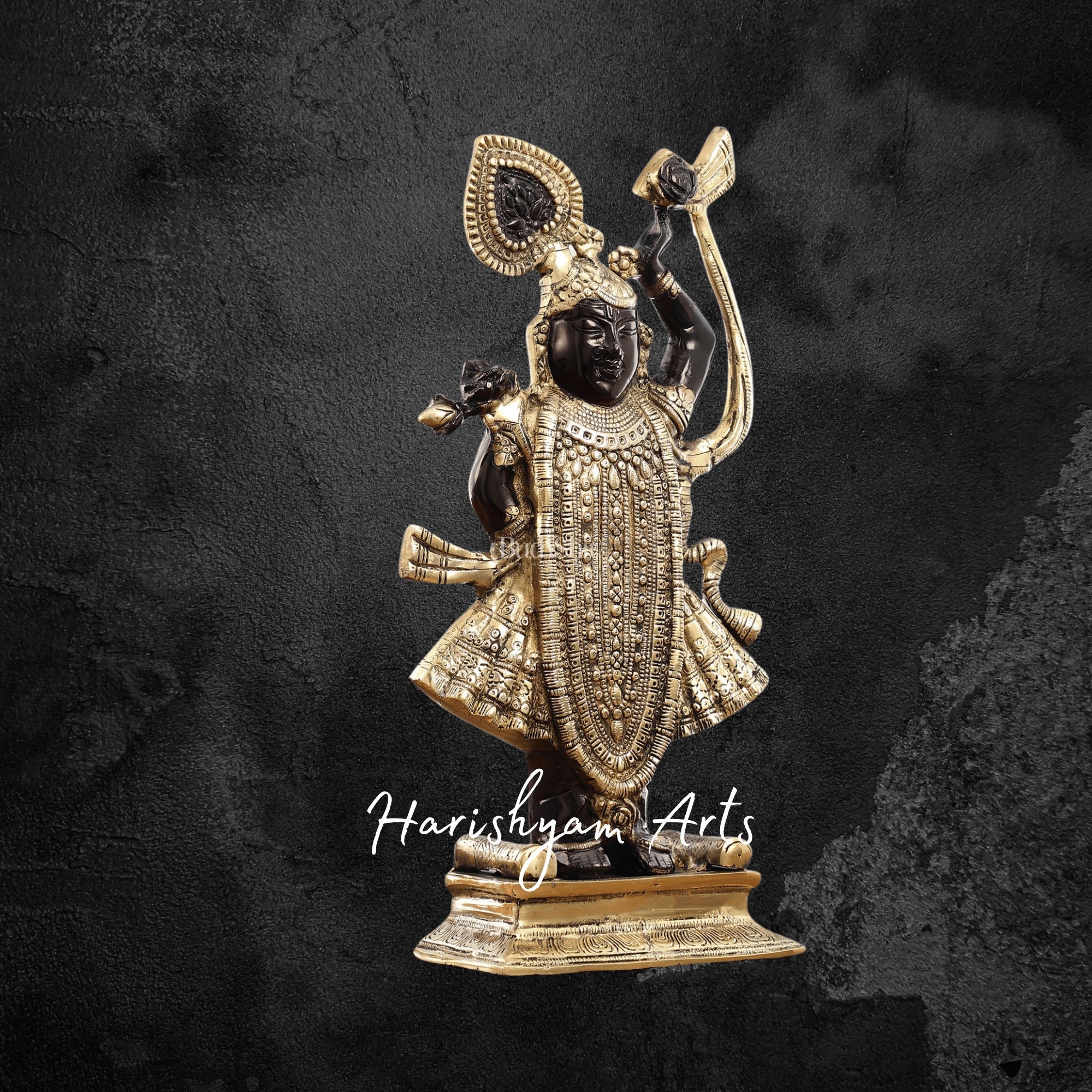 18" Handcrafted Brass Shreenath Ji Idol with Antique Gold Black Finish