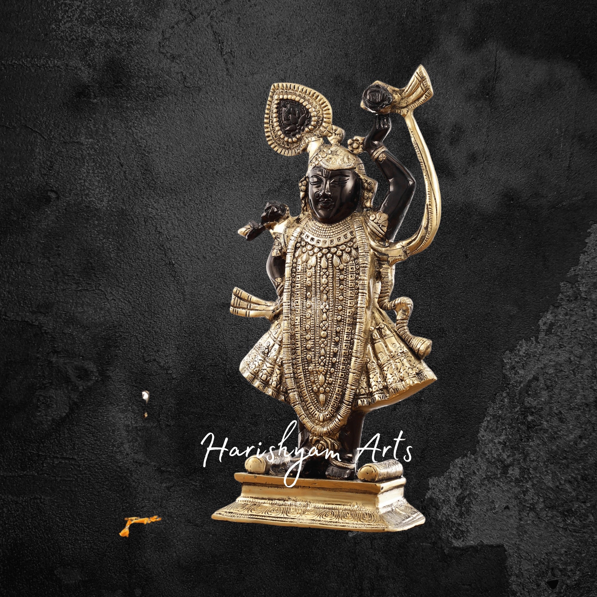 18" Handcrafted Brass Shreenath Ji Idol with Antique Gold Black Finish