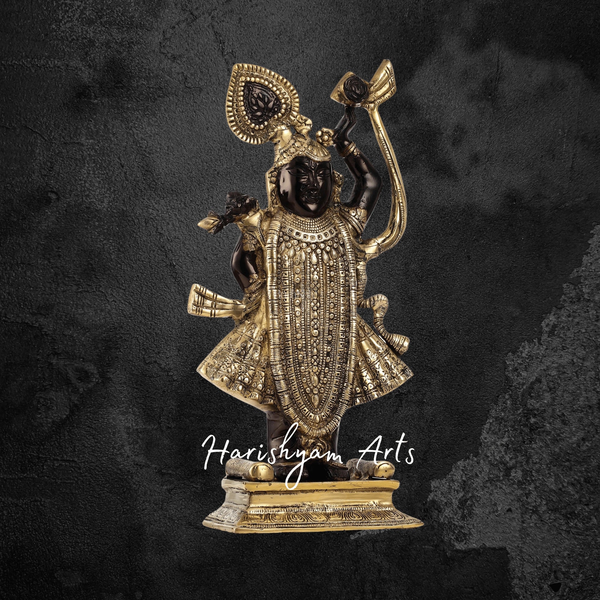 18" Handcrafted Brass Shreenath Ji Idol with Antique Gold Black Finish