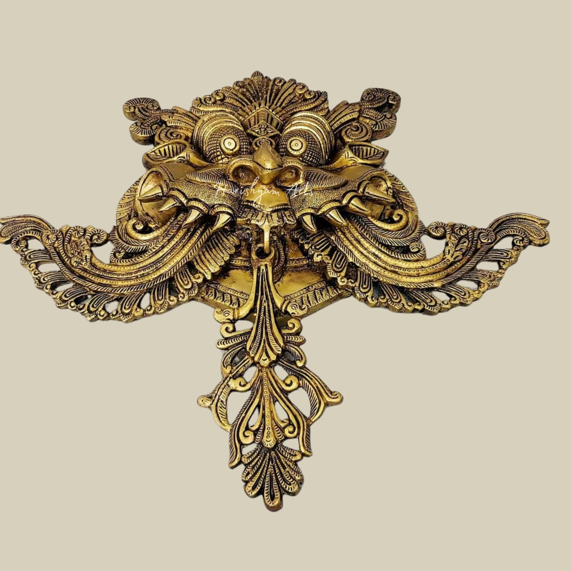 18" Intricately Designed Brass Yali Face Wall Hanging