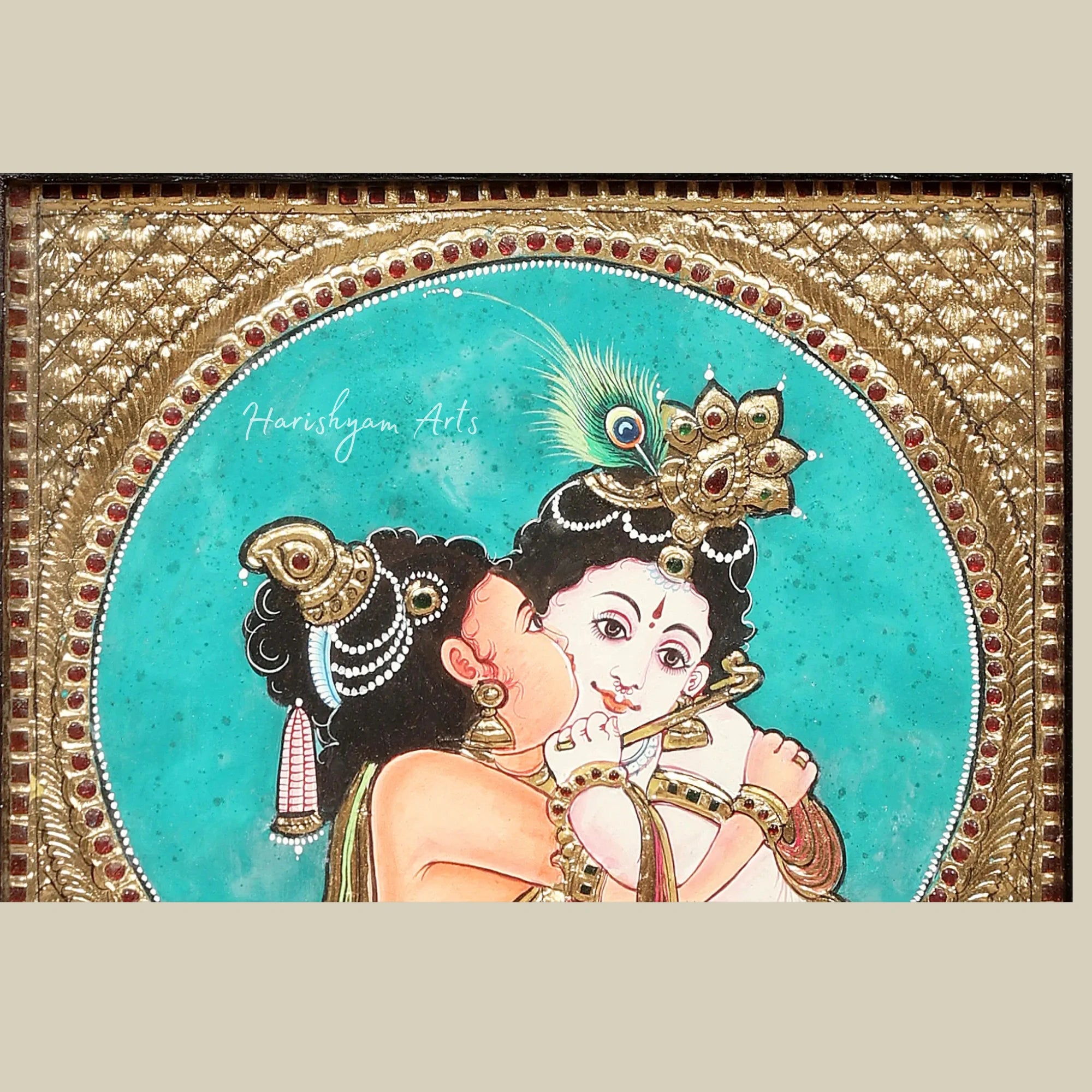 18" Krishna Balarama Traditional Tanjore Painting