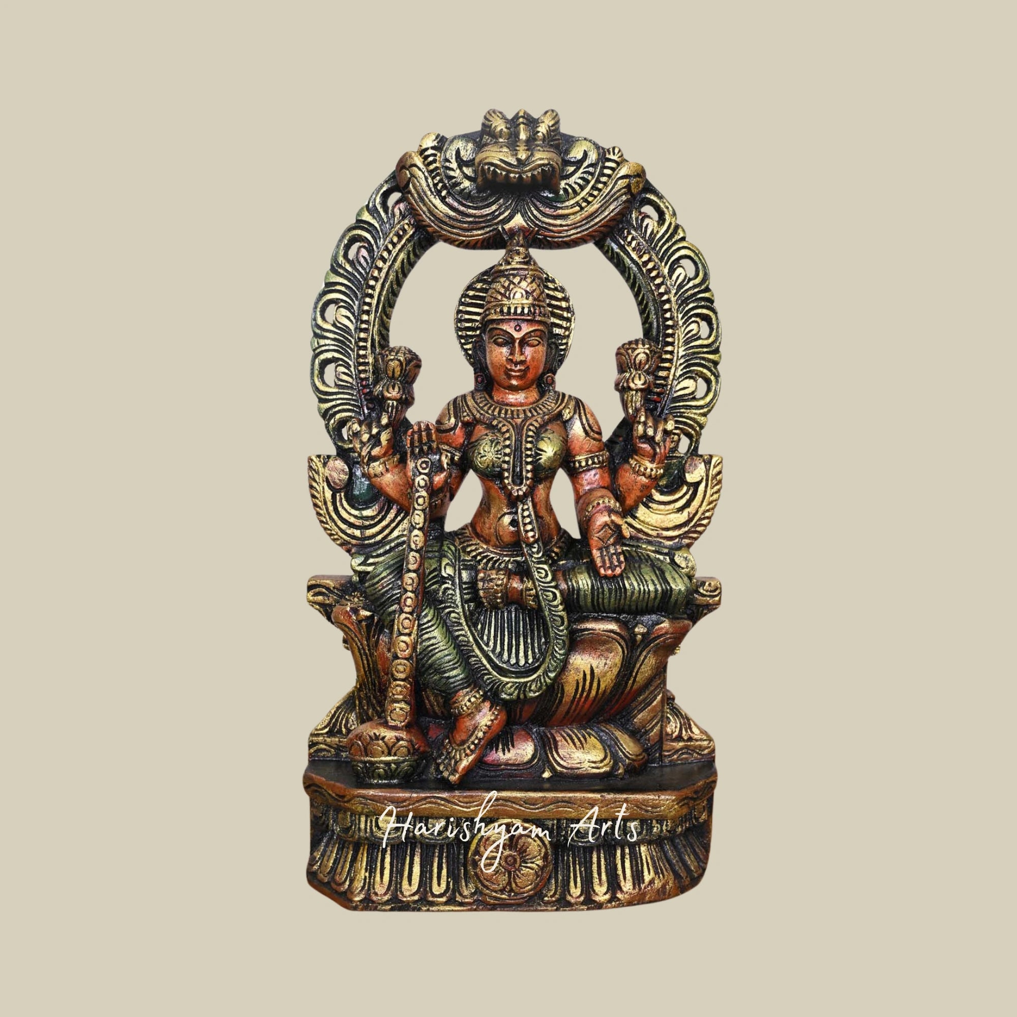 18" Lakshmi Maa Wooden Figurine for Home, Divine and Graceful