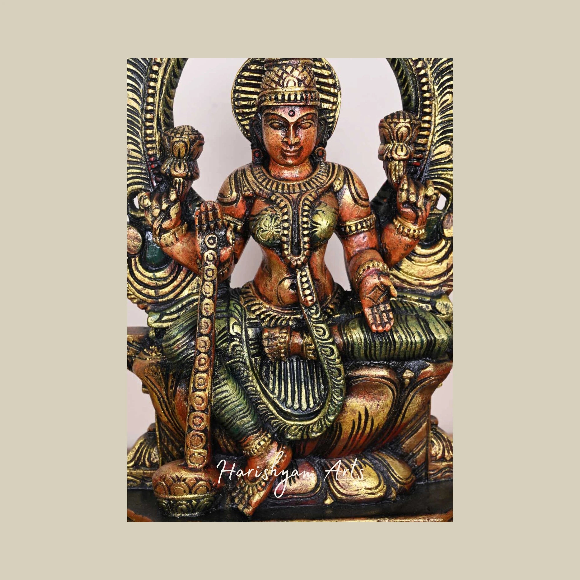 18" Lakshmi Maa Wooden Figurine for Home, Divine and Graceful1