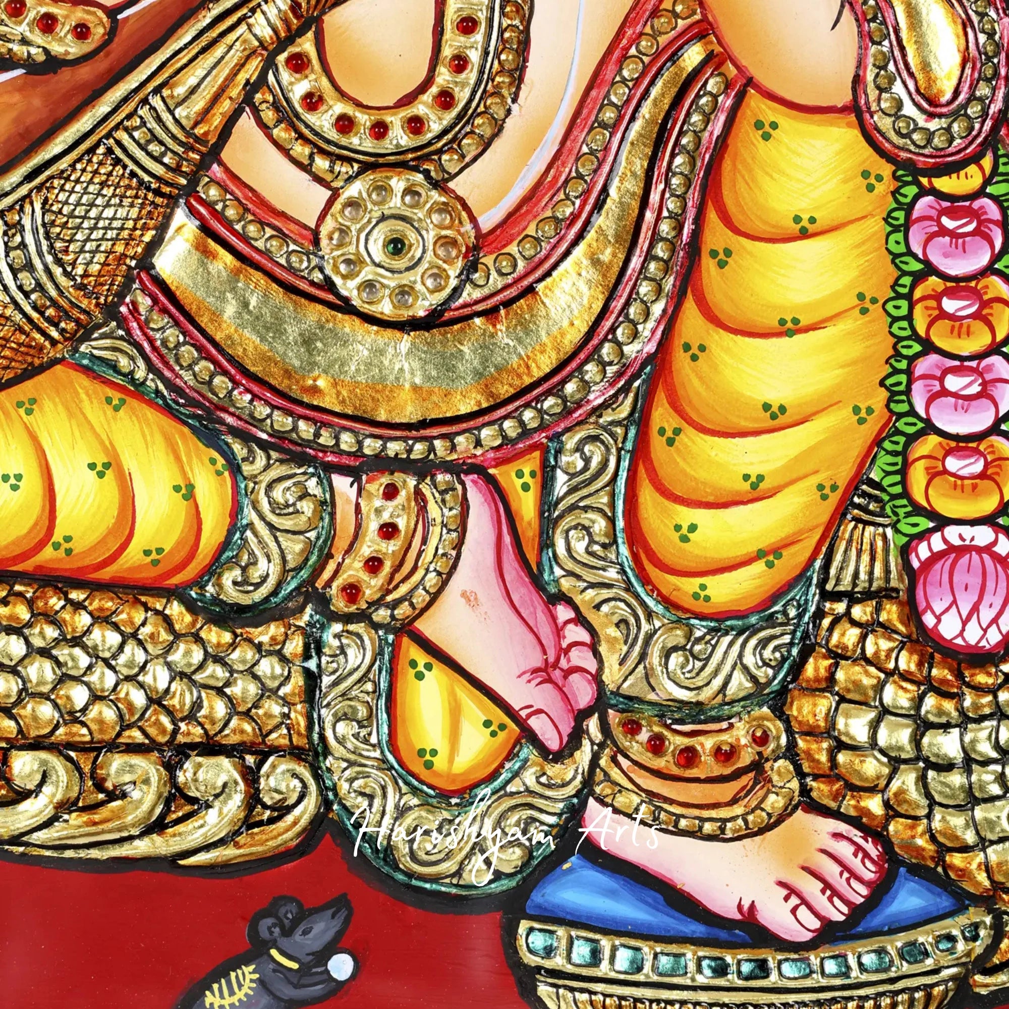 18" Lord Ganesha Tanjore Painting Seated on Peacock Throne with Gold Highlights3