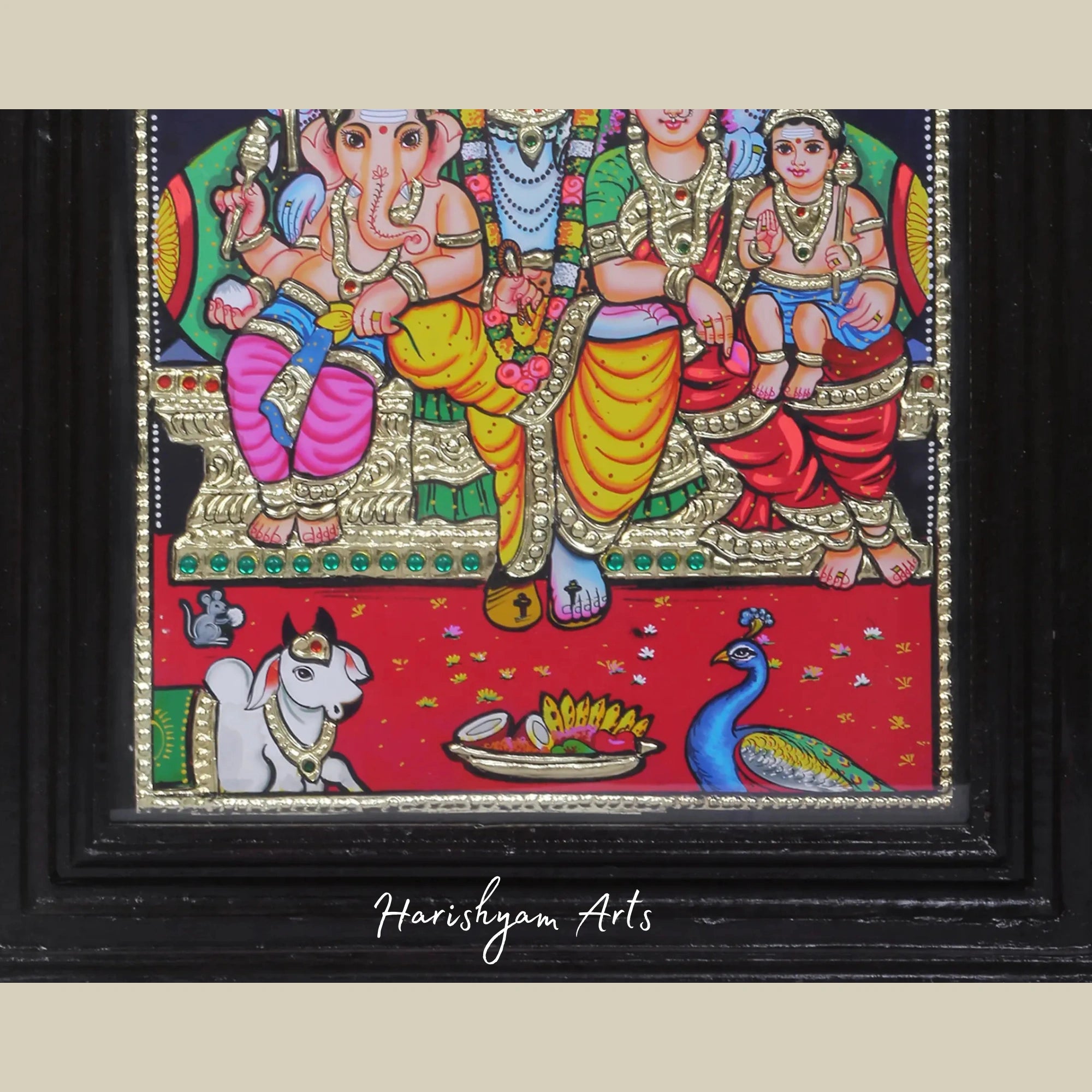 15" Lord Shiva Parivar Tanjore Painting with 24K Gold Detailing