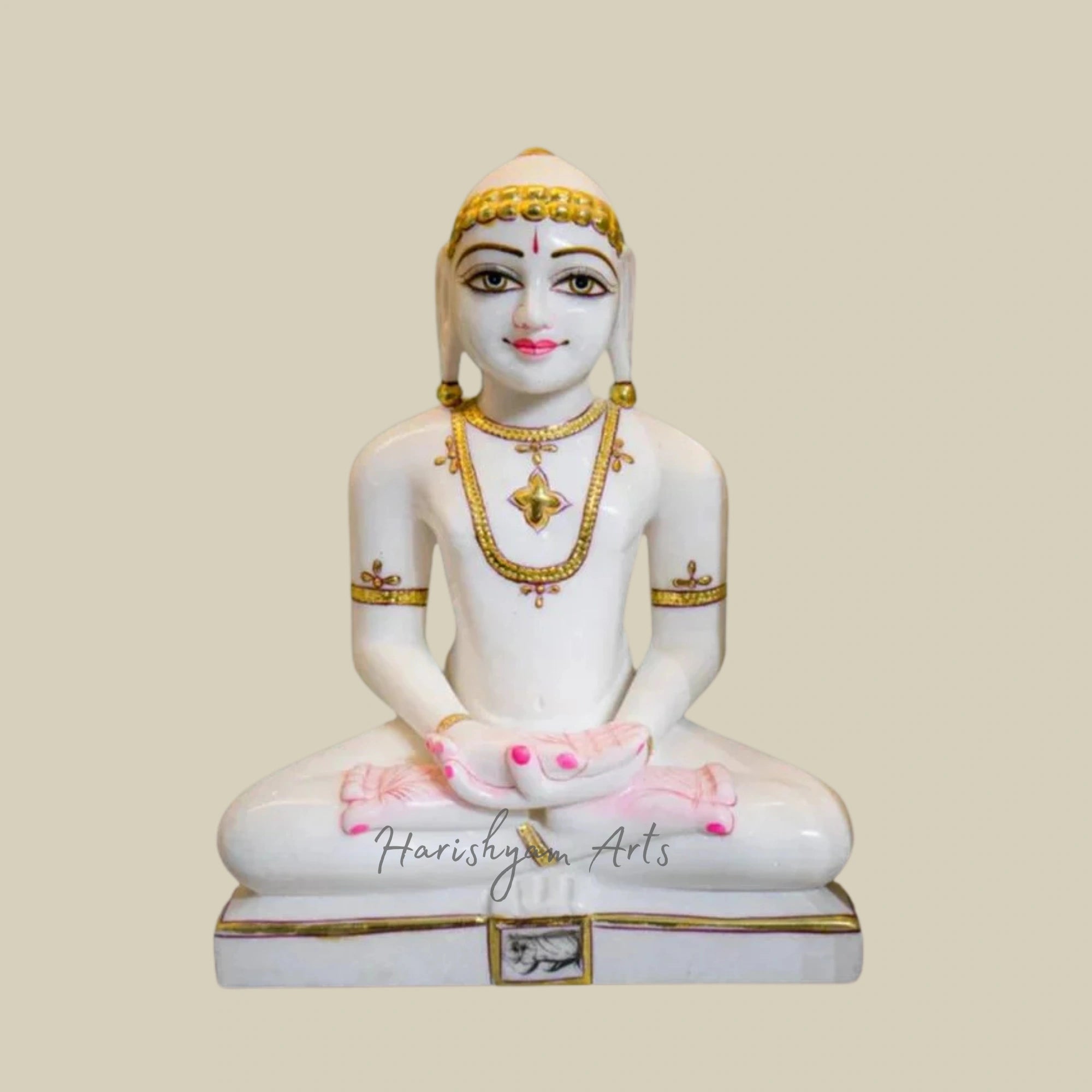 18" Marble Jain Mahaveer Swami Sculpture for Spiritual Spaces