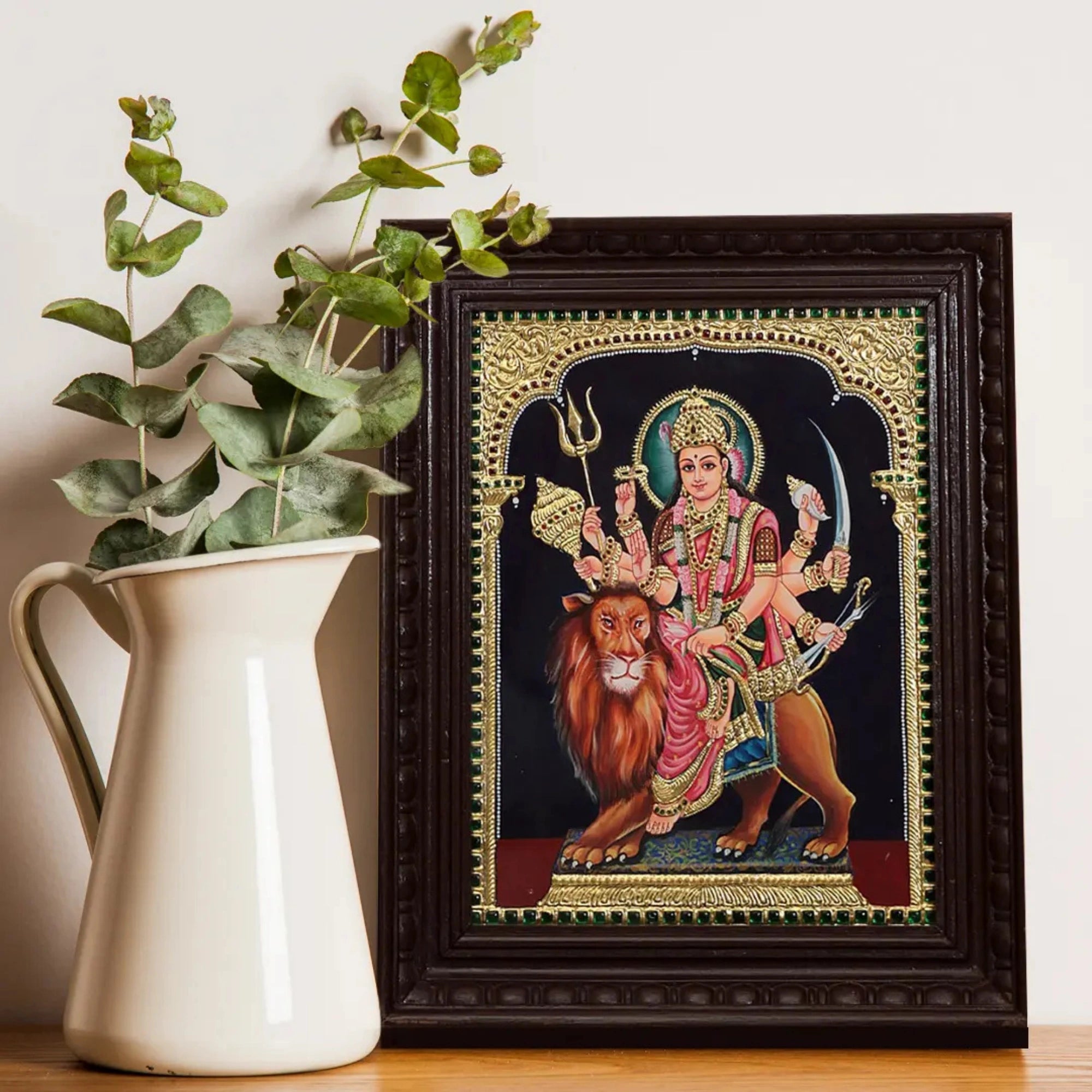 18" Mother Goddess Durga Tanjore Painting with Elegant Framing