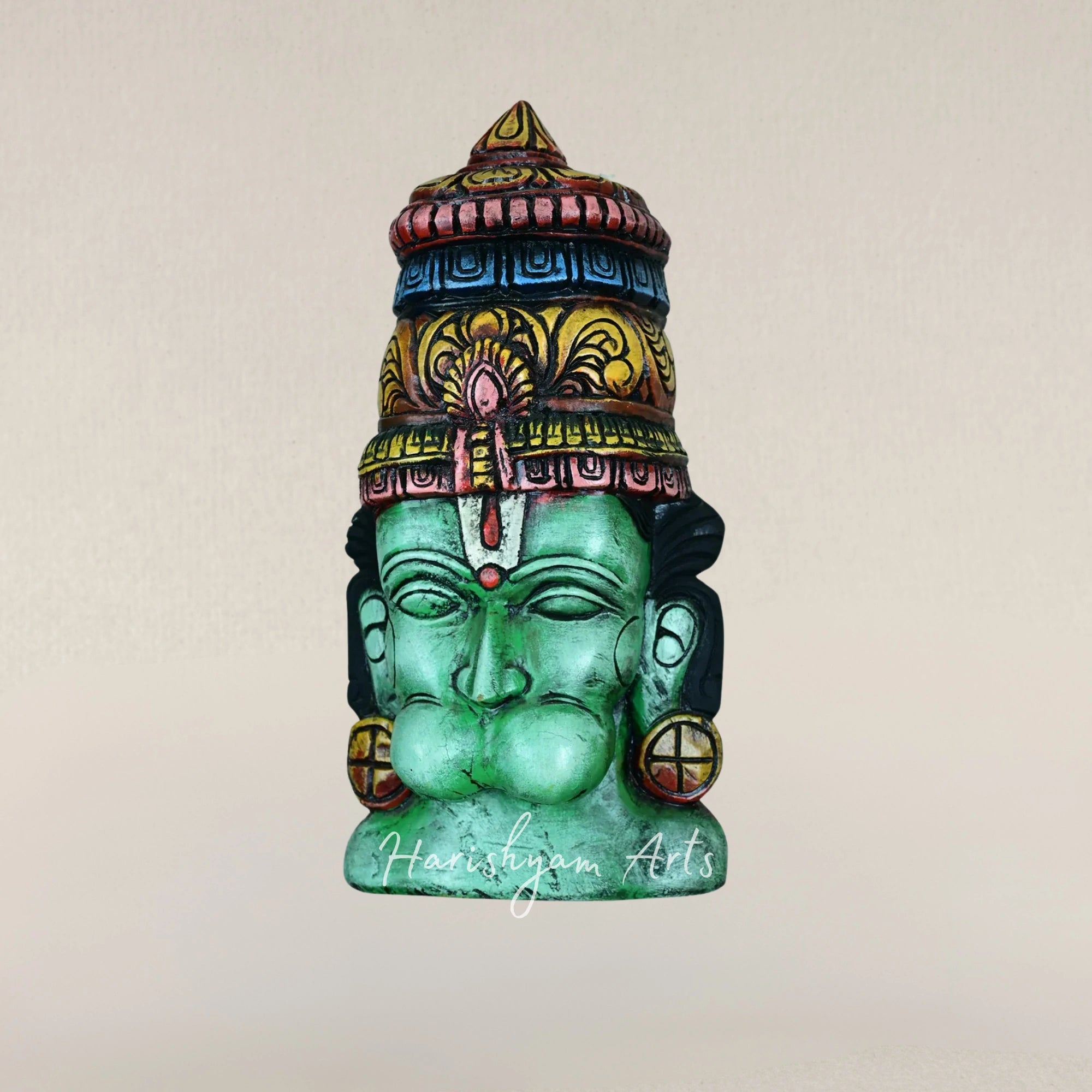 18" Powerful Hanuman Warrior Wooden Face Mask Sculpture