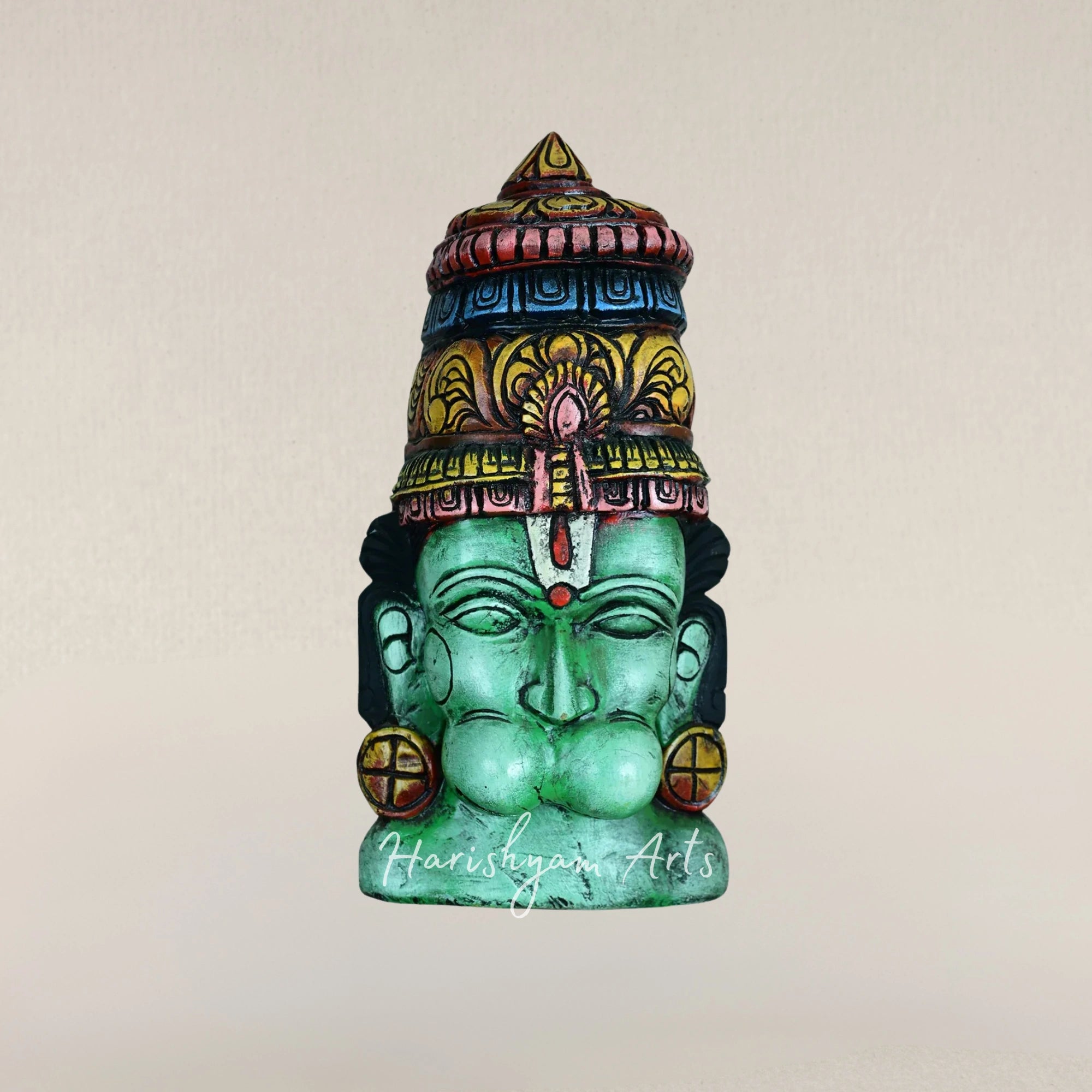 18" Powerful Hanuman Warrior Wooden Face Mask Sculpture