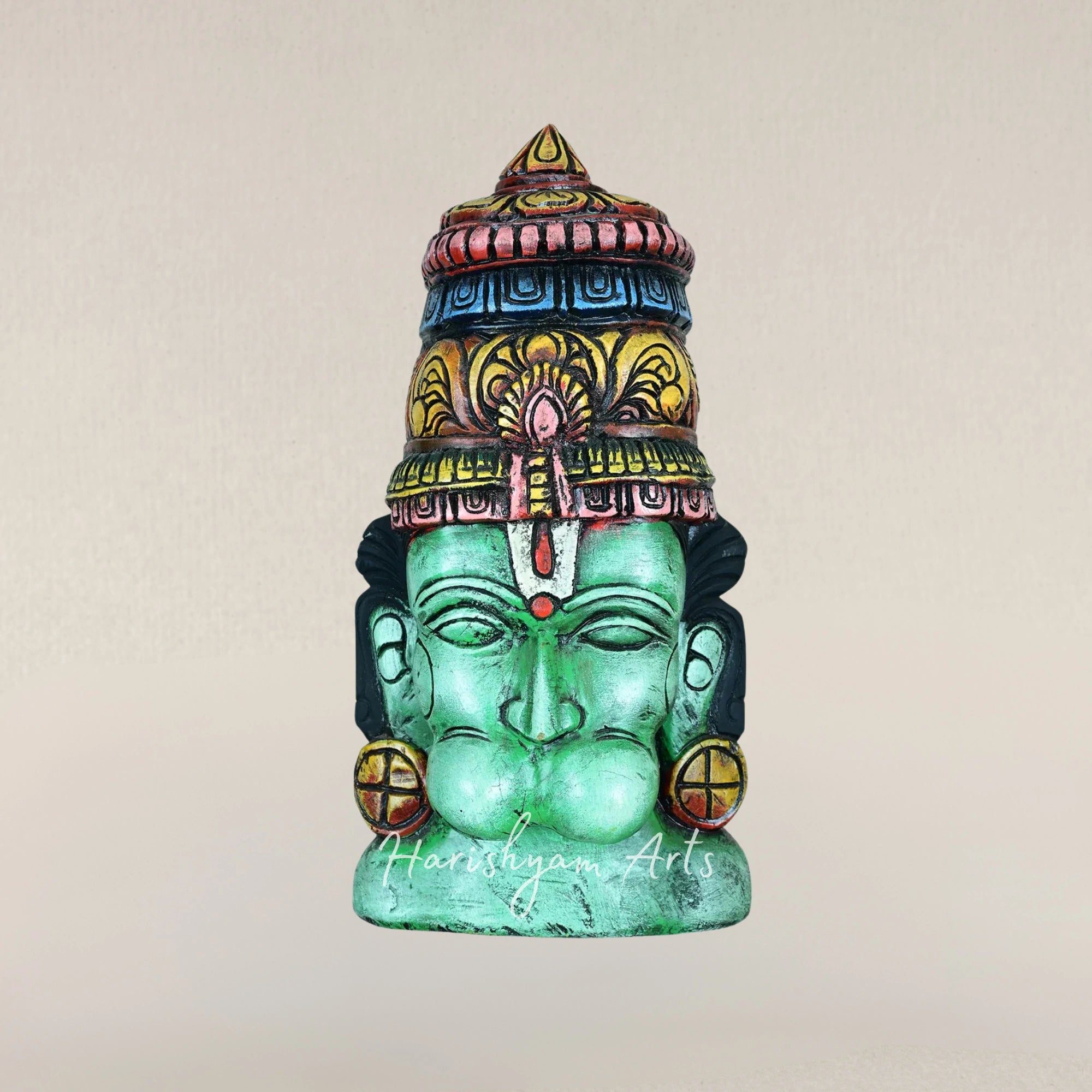 18" Powerful Hanuman Warrior Wooden Face Mask Sculpture