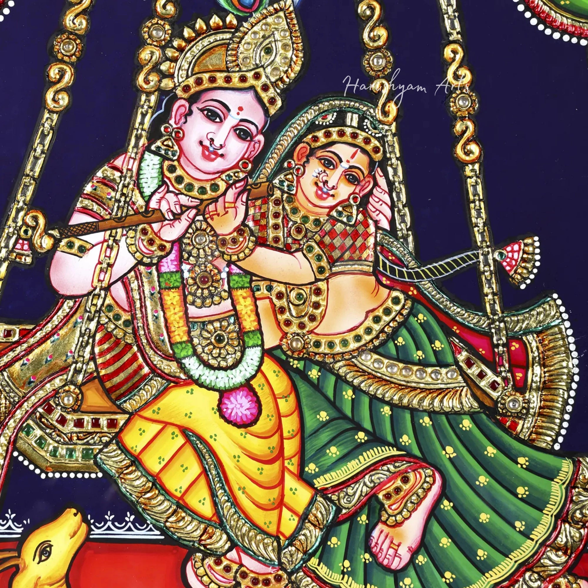 18" Radha Krishna on Swing Tanjore Painting with Frame