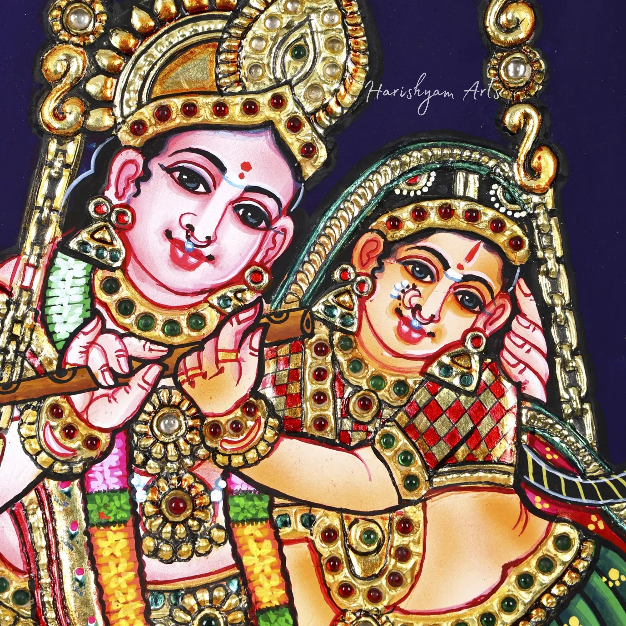 18" Radha Krishna on Swing Tanjore Painting with Frame