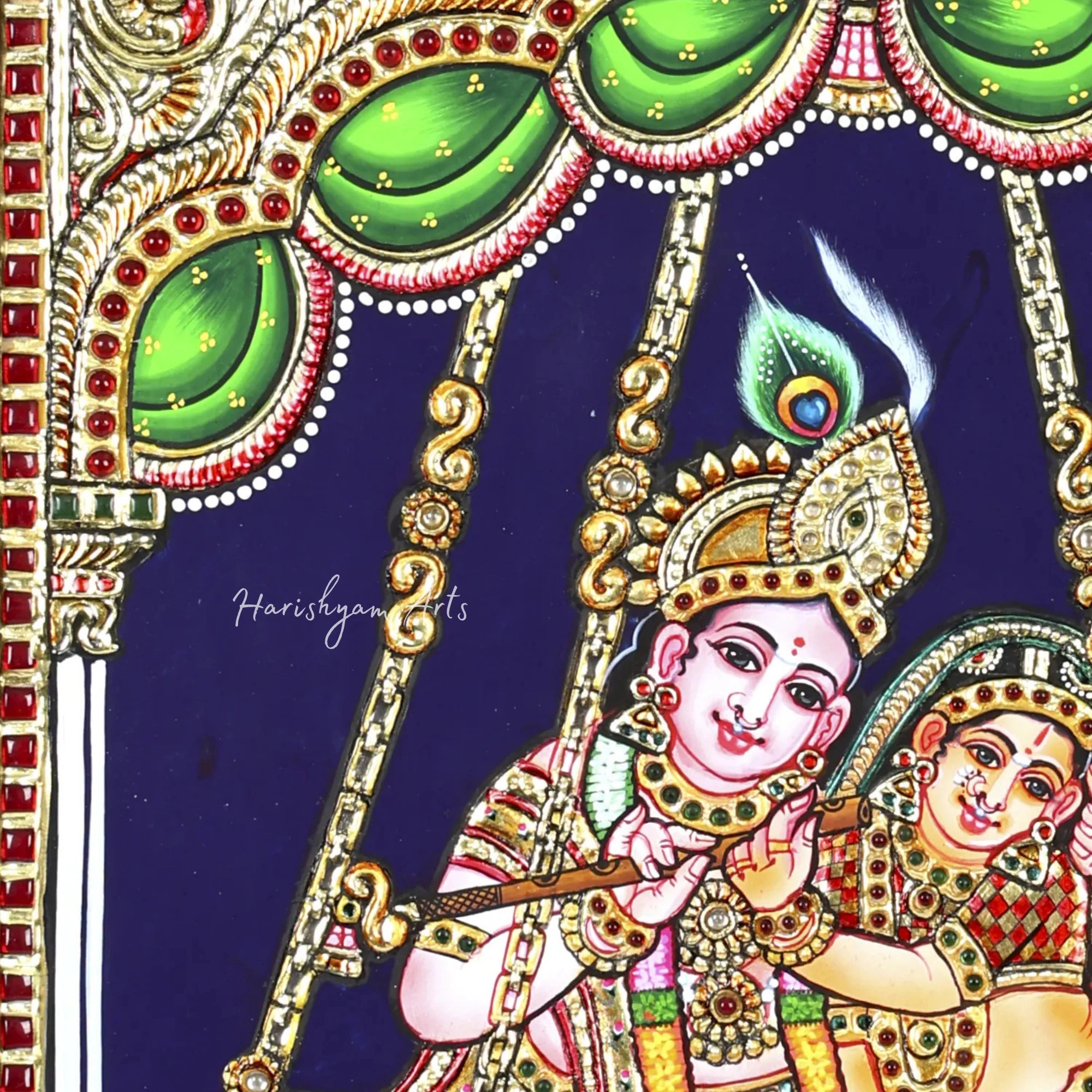 18" Radha Krishna on Swing Tanjore Painting with Frame