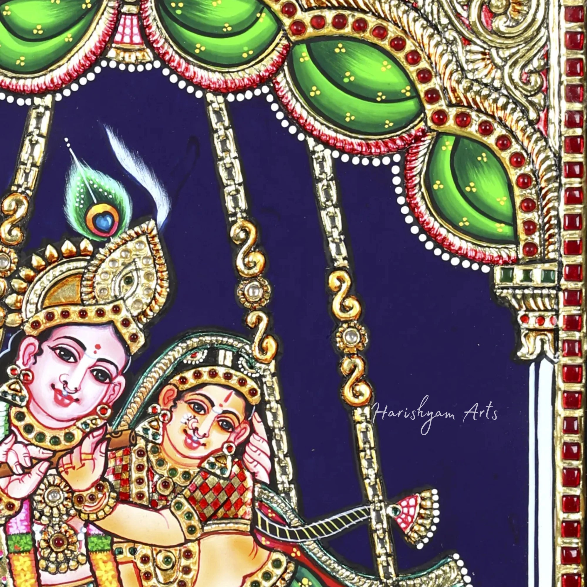 18" Radha Krishna on Swing Tanjore Painting with Frame