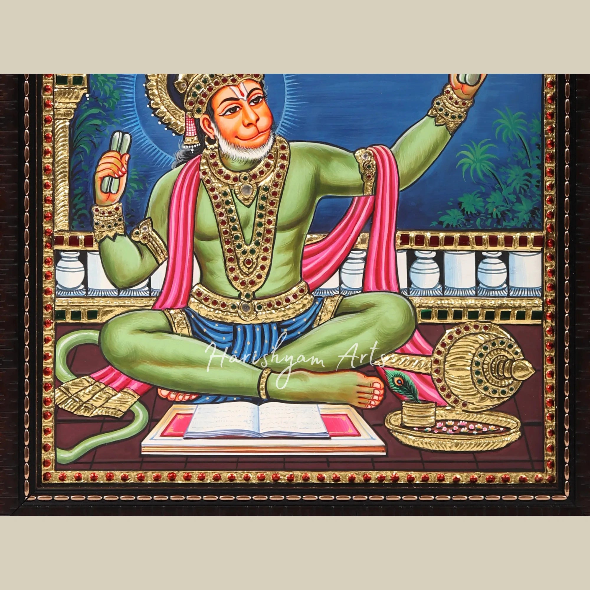 18" Ram Bhakt Hanuman Tanjore Painting with Premium Frame