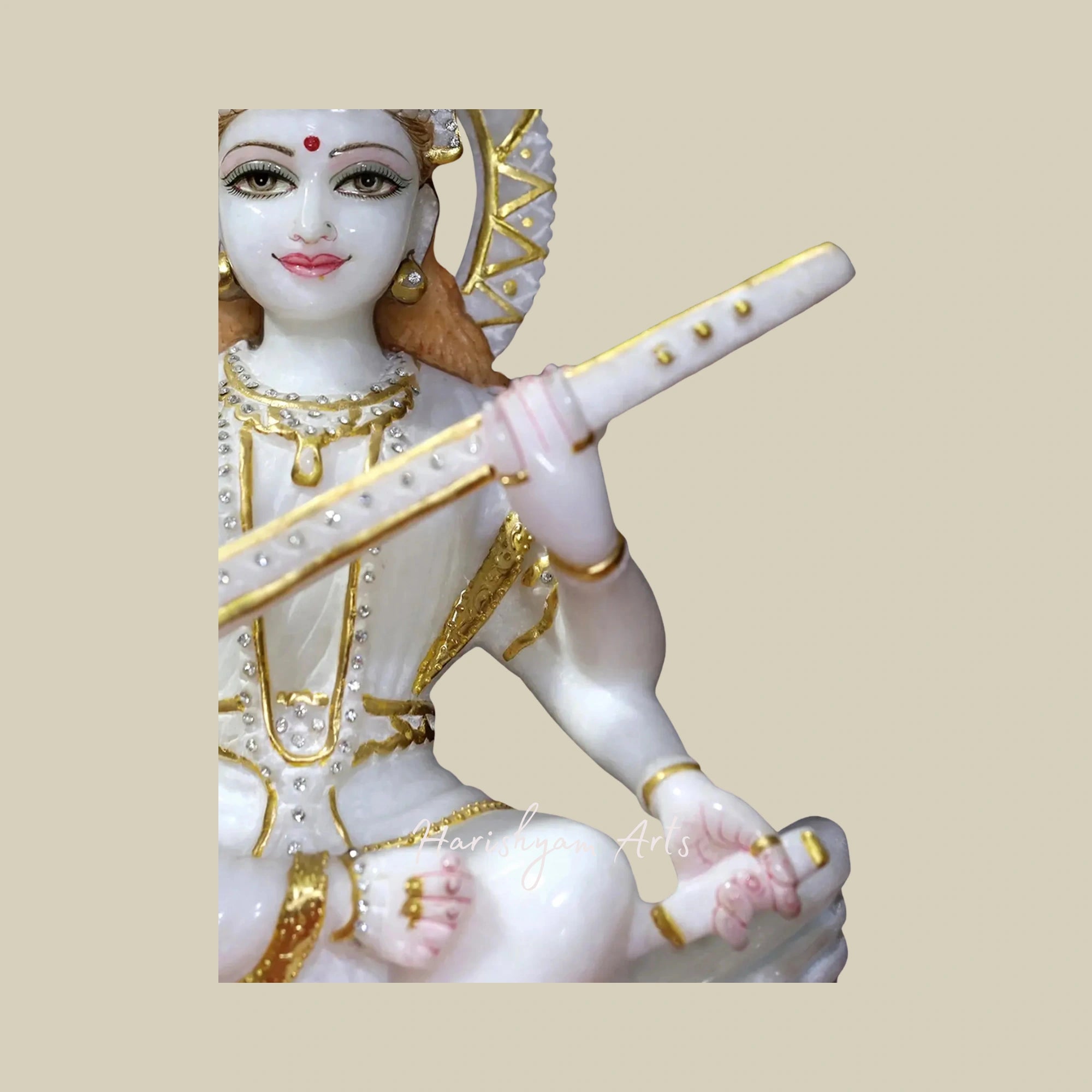 18" Sacred Sculpture of Goddess Saraswati in Super White Makrana Marble5