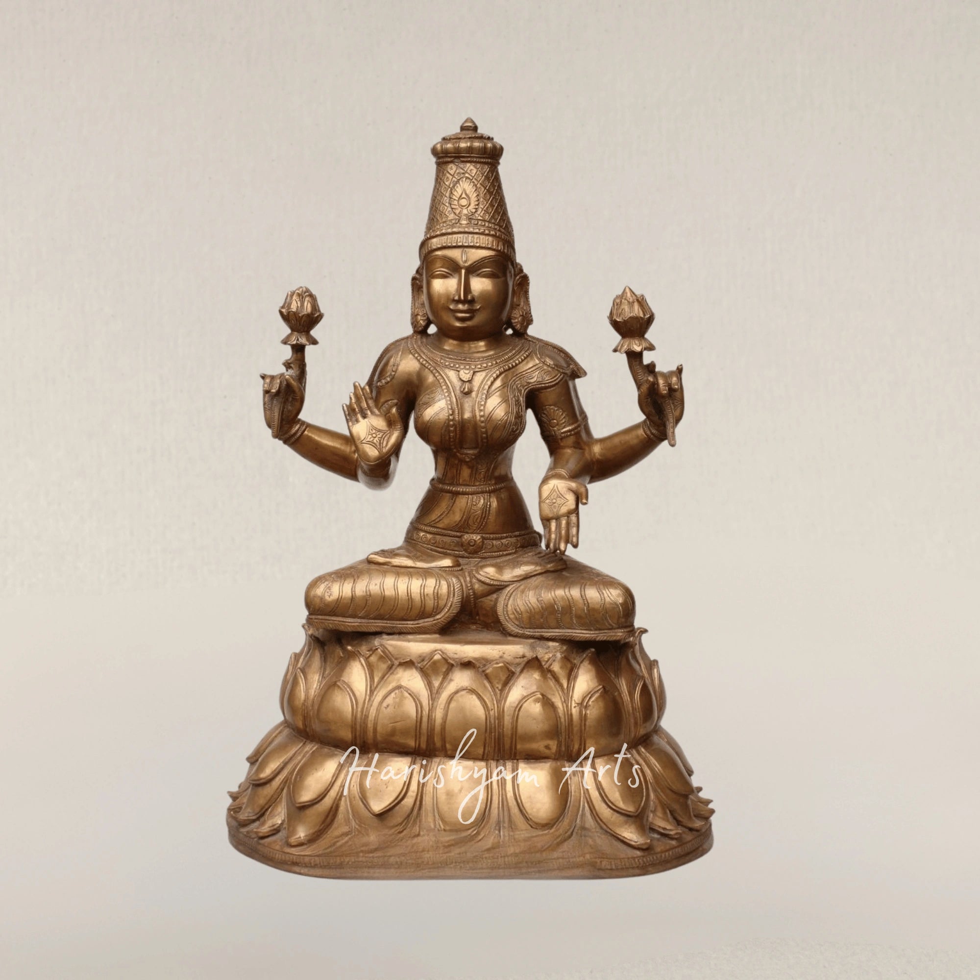 18" Seated Goddess Lakshmi Handcrafted Pure Bronze Prosperity Idol