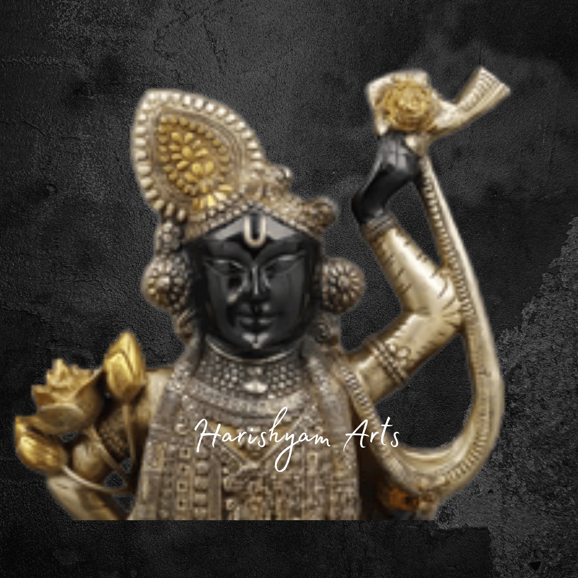 18" Shreenath Ji Brass Idol in Royal Gold and Matte Black Tones