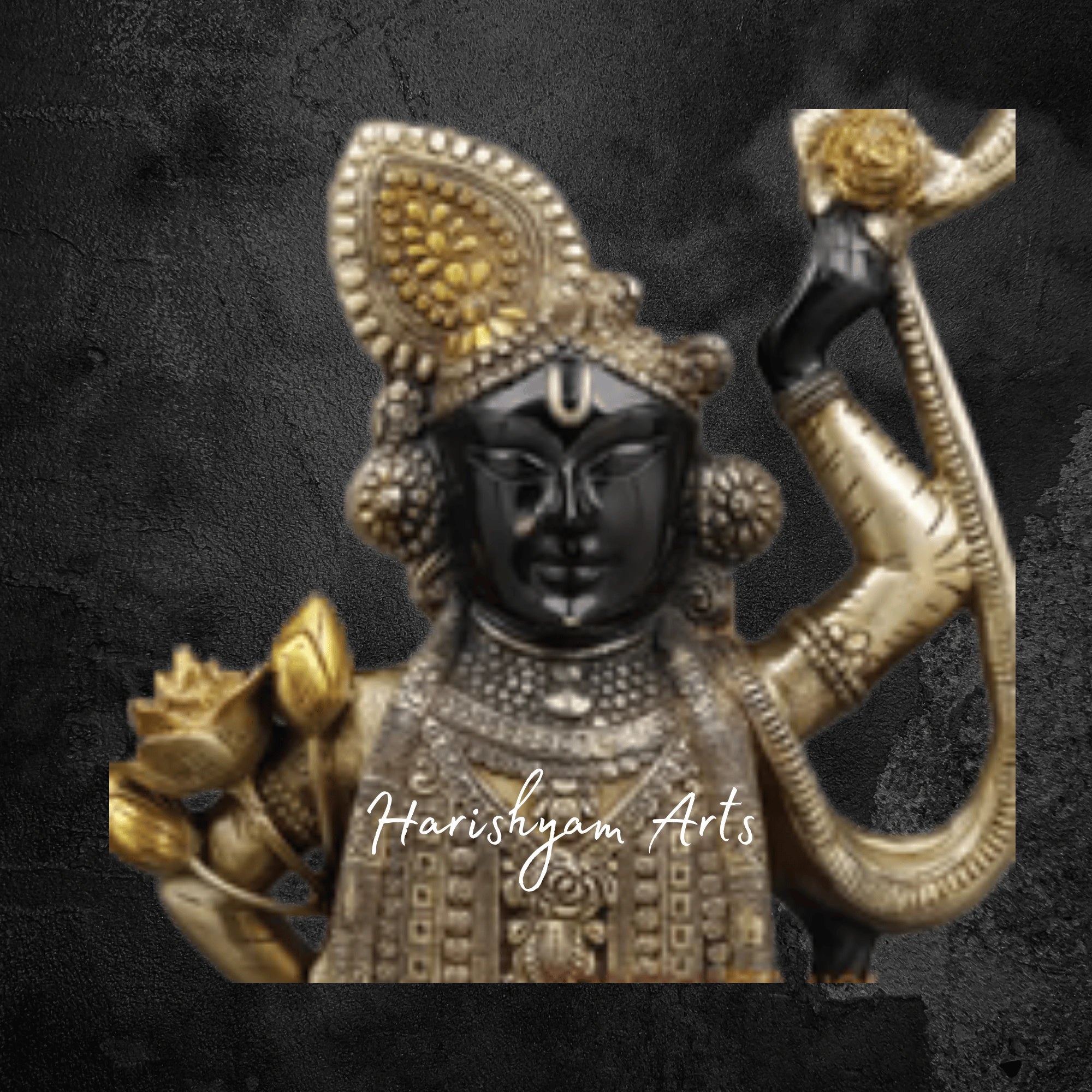 18" Shreenath Ji Brass Idol in Royal Gold and Matte Black Tones