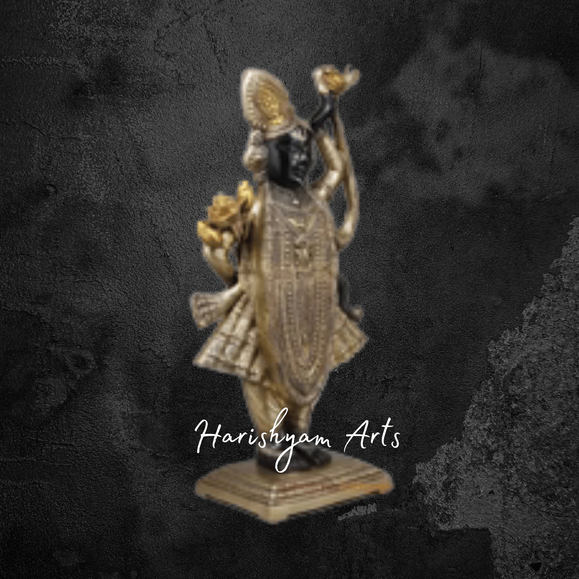 18" Shreenath Ji Brass Idol in Royal Gold and Matte Black Tones