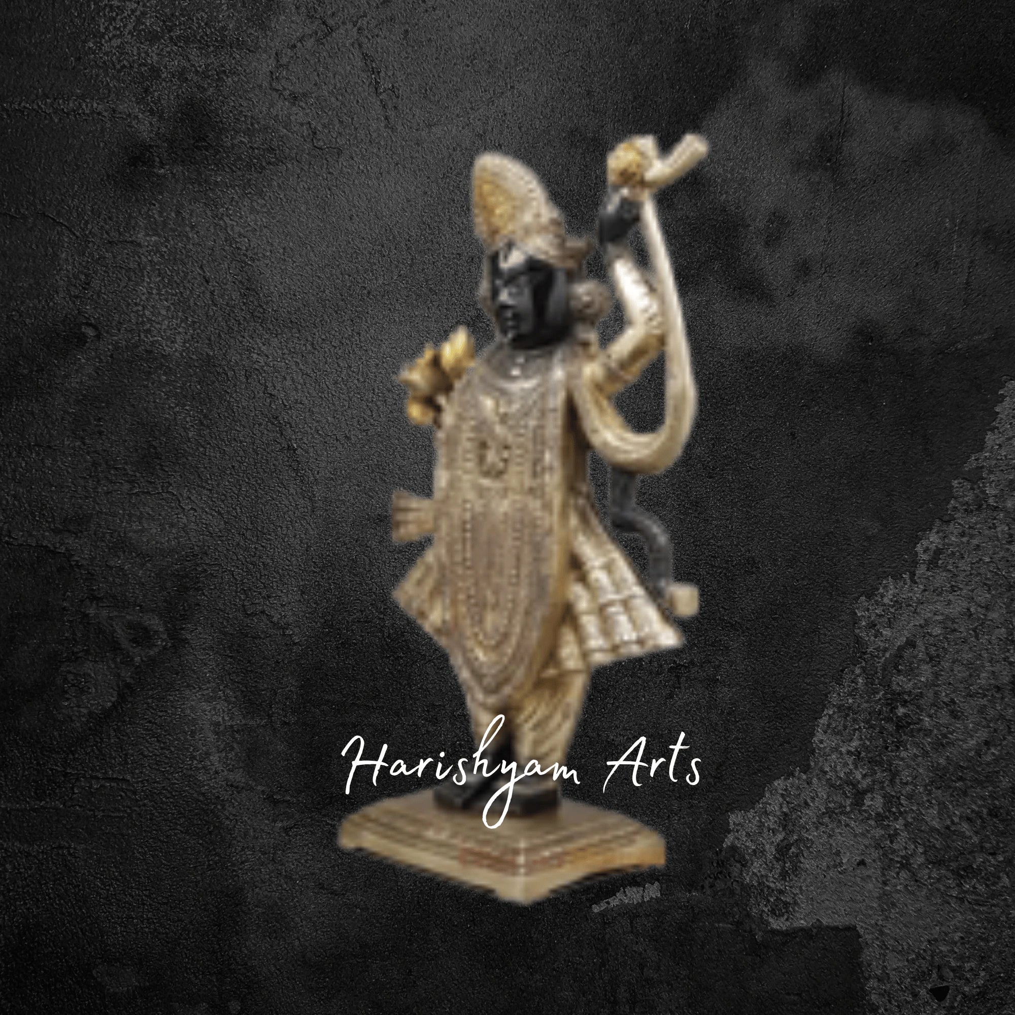 18" Shreenath Ji Brass Idol in Royal Gold and Matte Black Tones