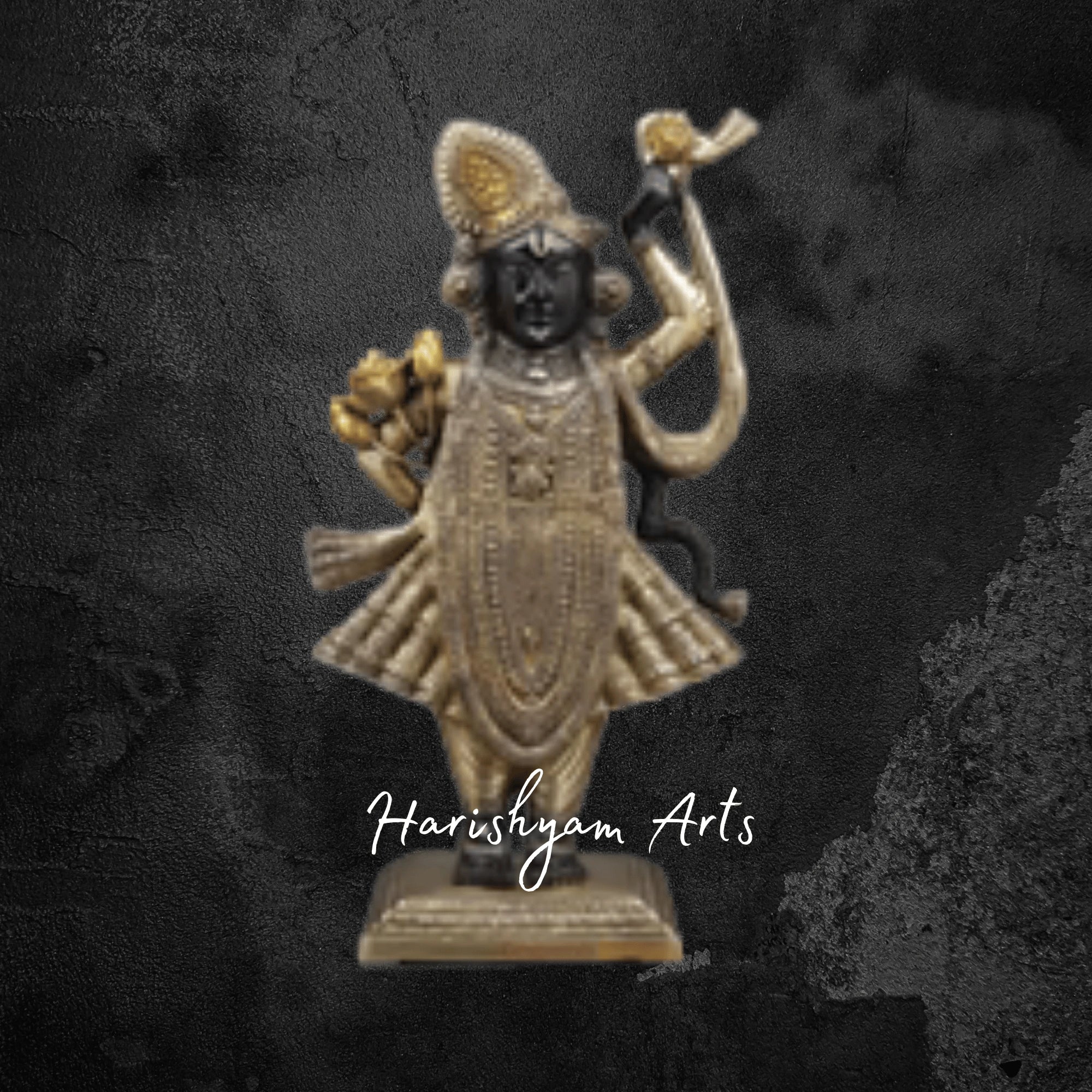 18" Shreenath Ji Brass Idol in Royal Gold and Matte Black Tones